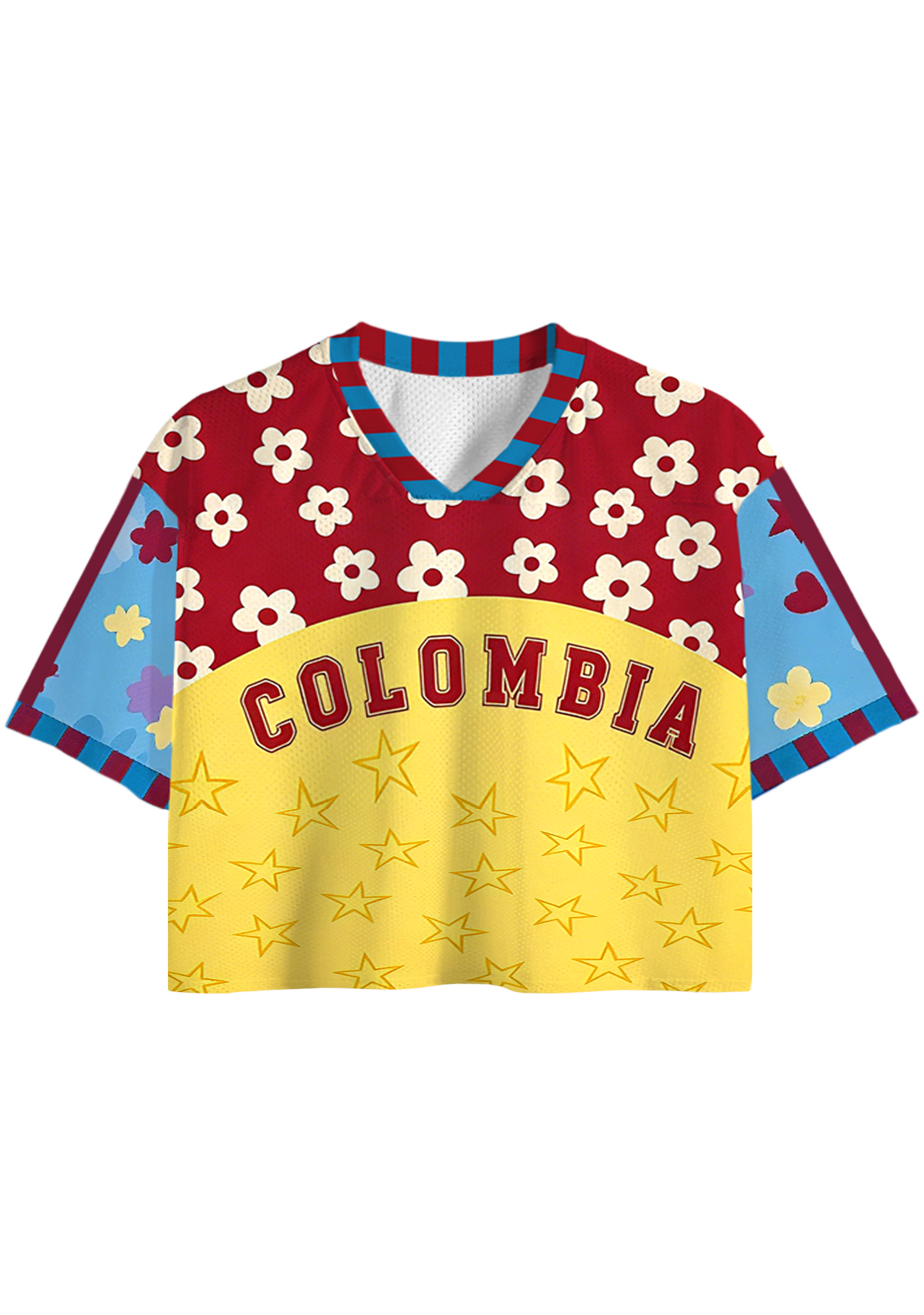 Cute Star Daisy Color Block Colombia Cropped Jersey Shirt