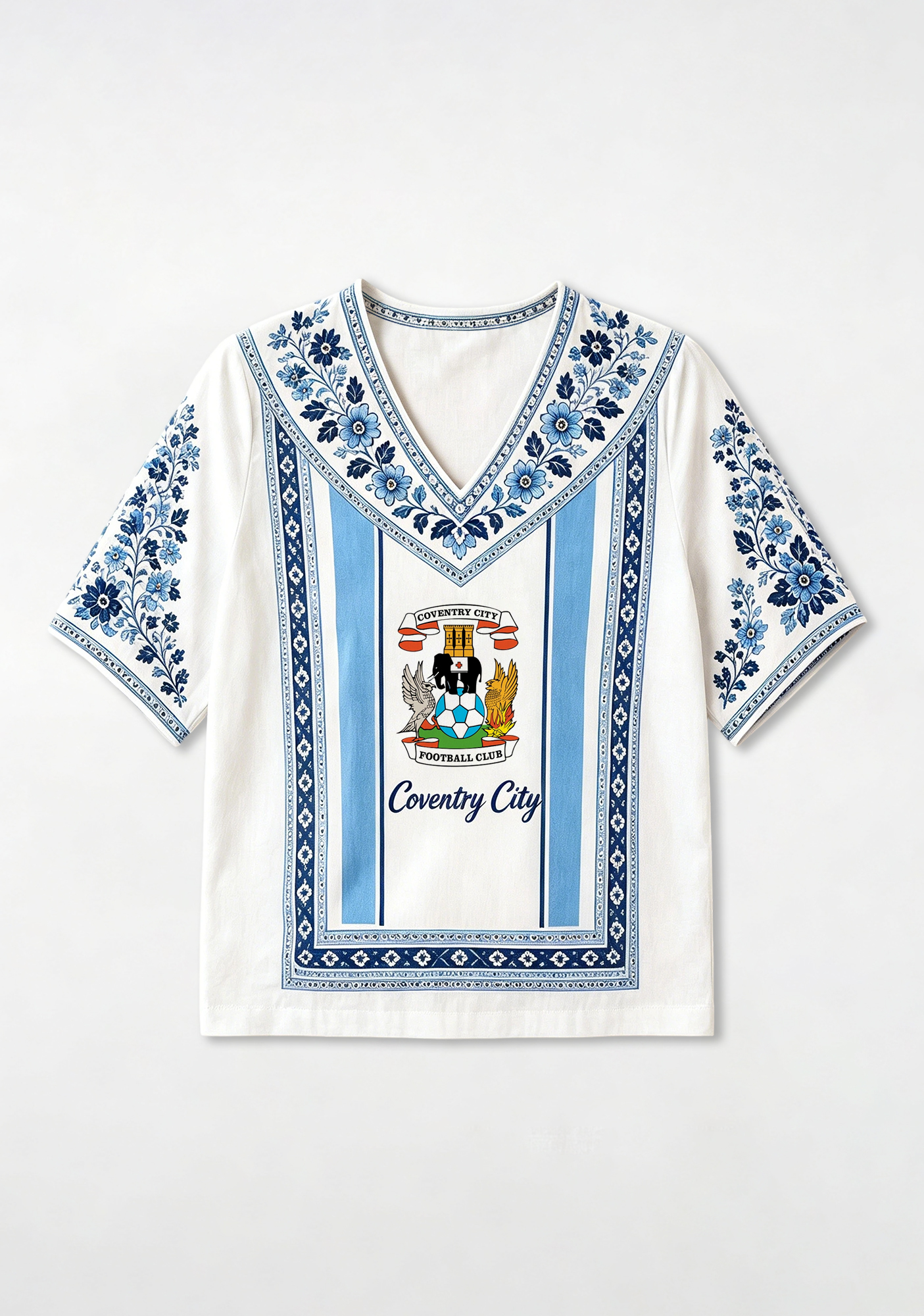 Boho Floral Border Coventry City V-Neck Blouse