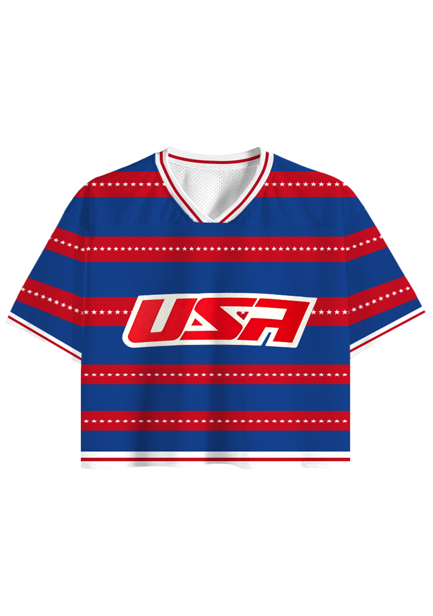 Red White Blue USA Patriotic Cropped Jersey Shirt