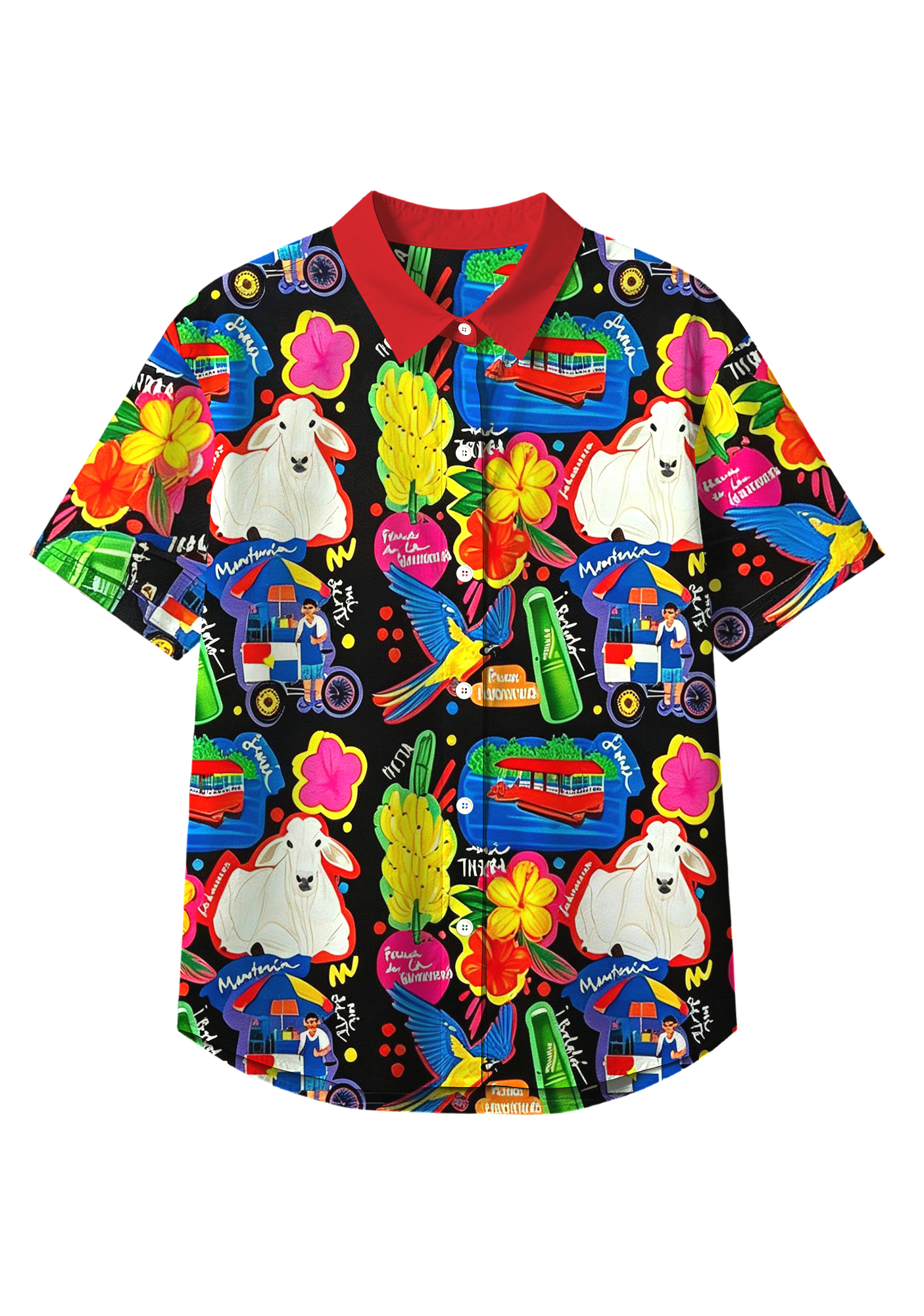 Latin Fiesta Tropical Print Button Up Hawaiian Shirt