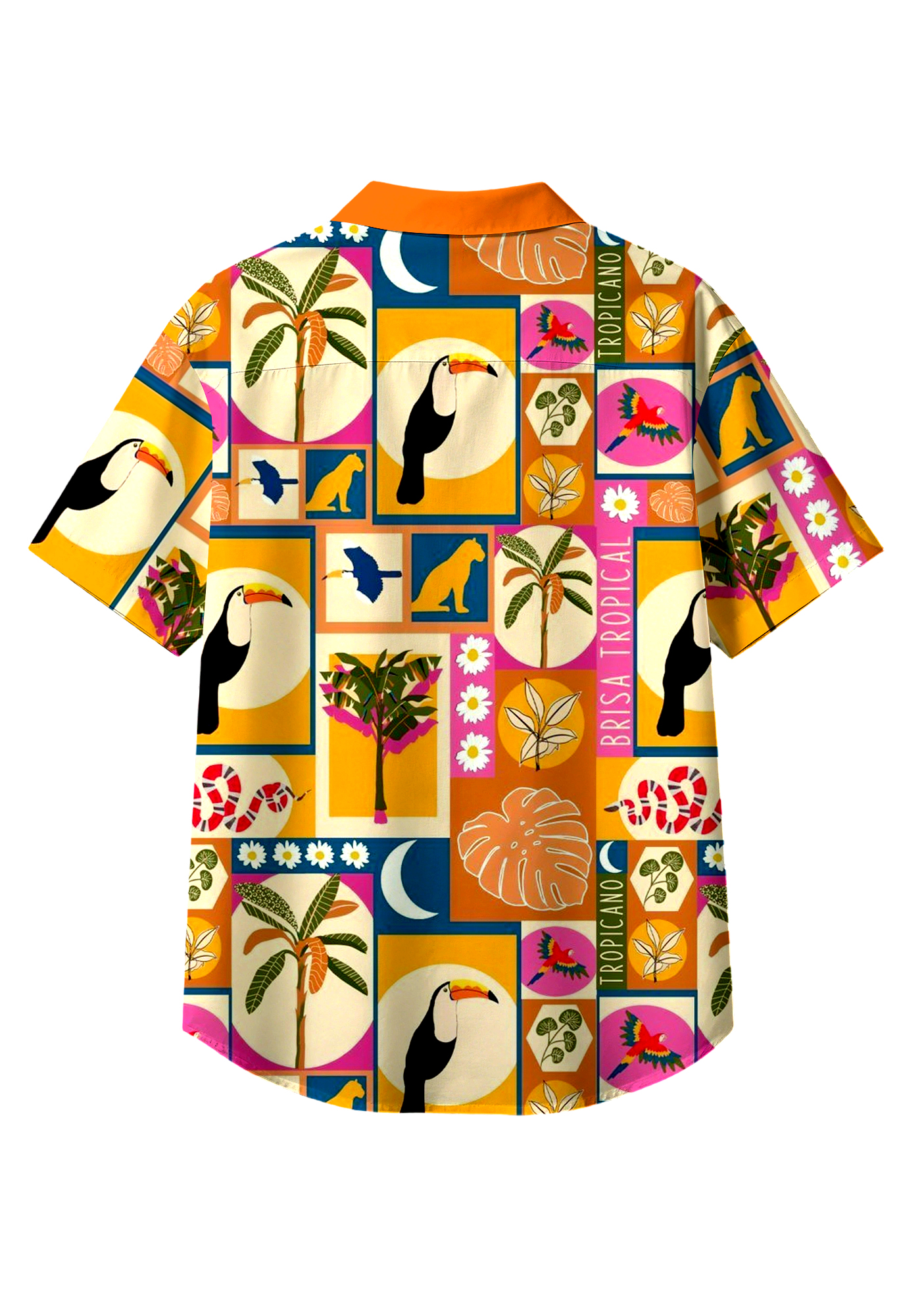 Geometric Tropical Toucan Button Up Hawaiian Shirt