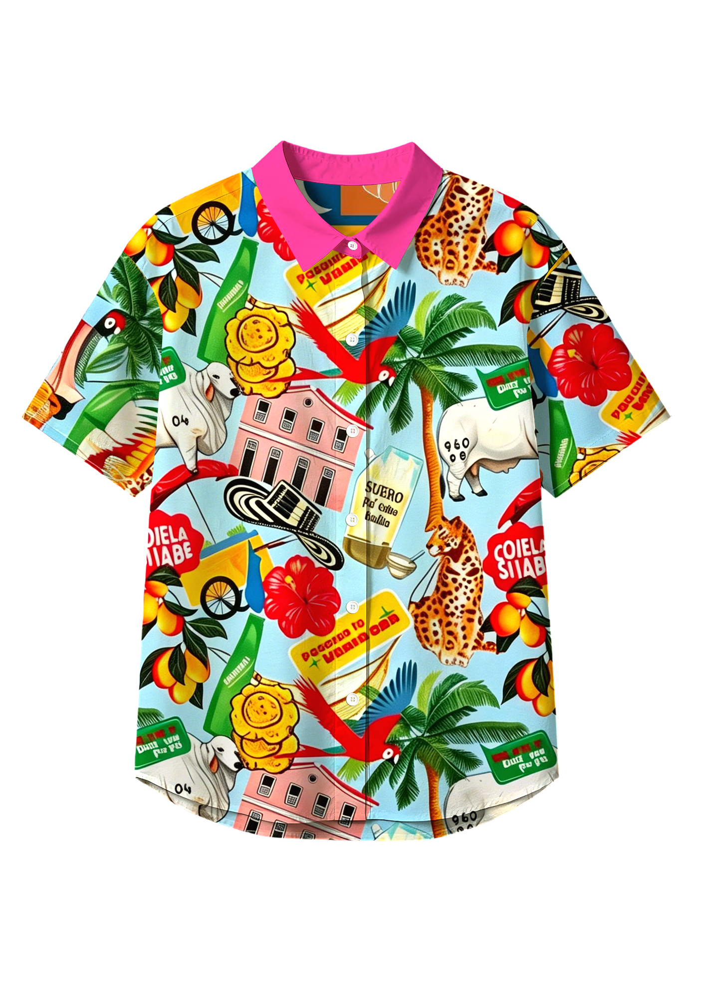 Colombian Tropical Folk Art Button Up Hawaiian Shirt