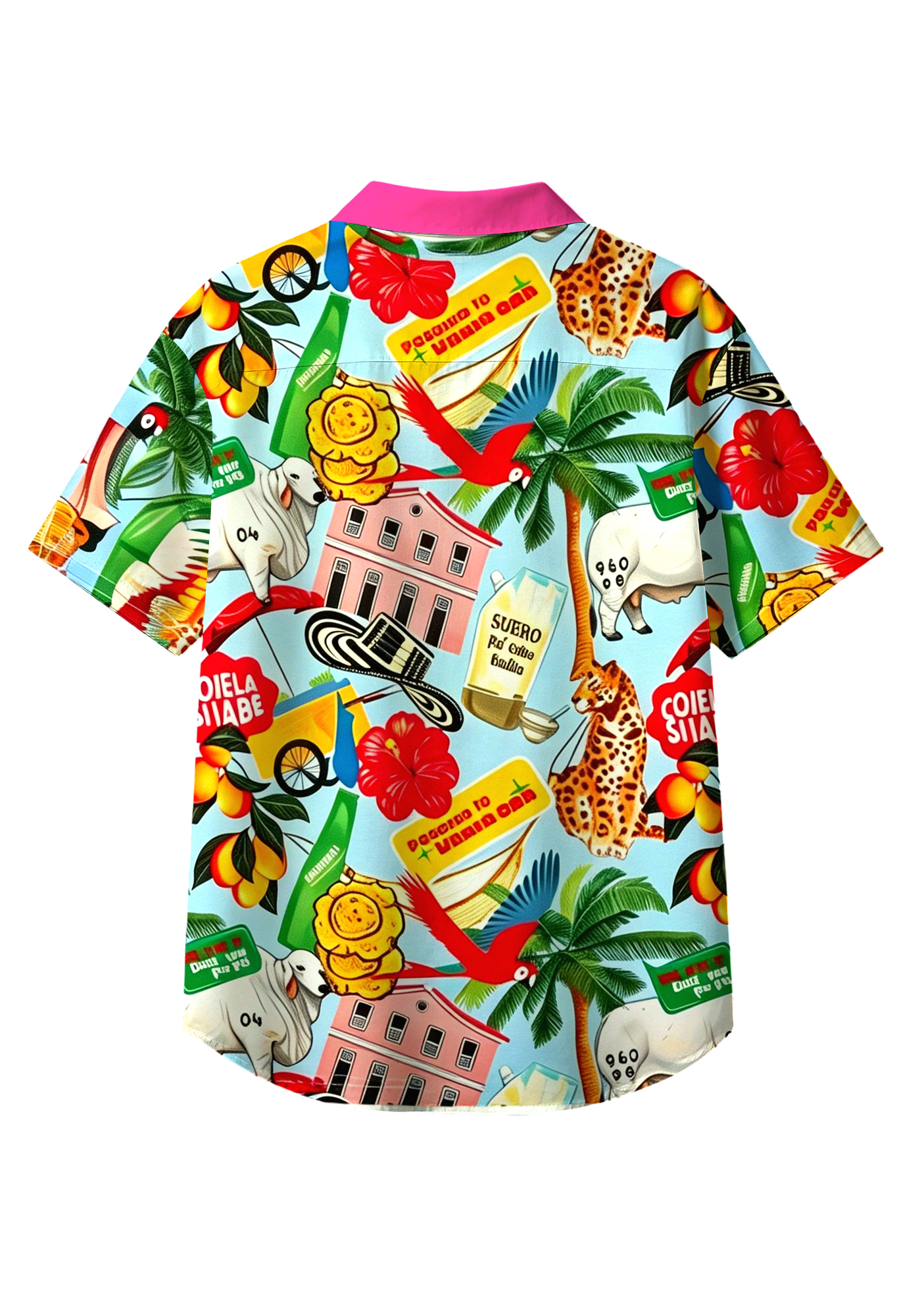 Colombian Tropical Folk Art Button Up Hawaiian Shirt