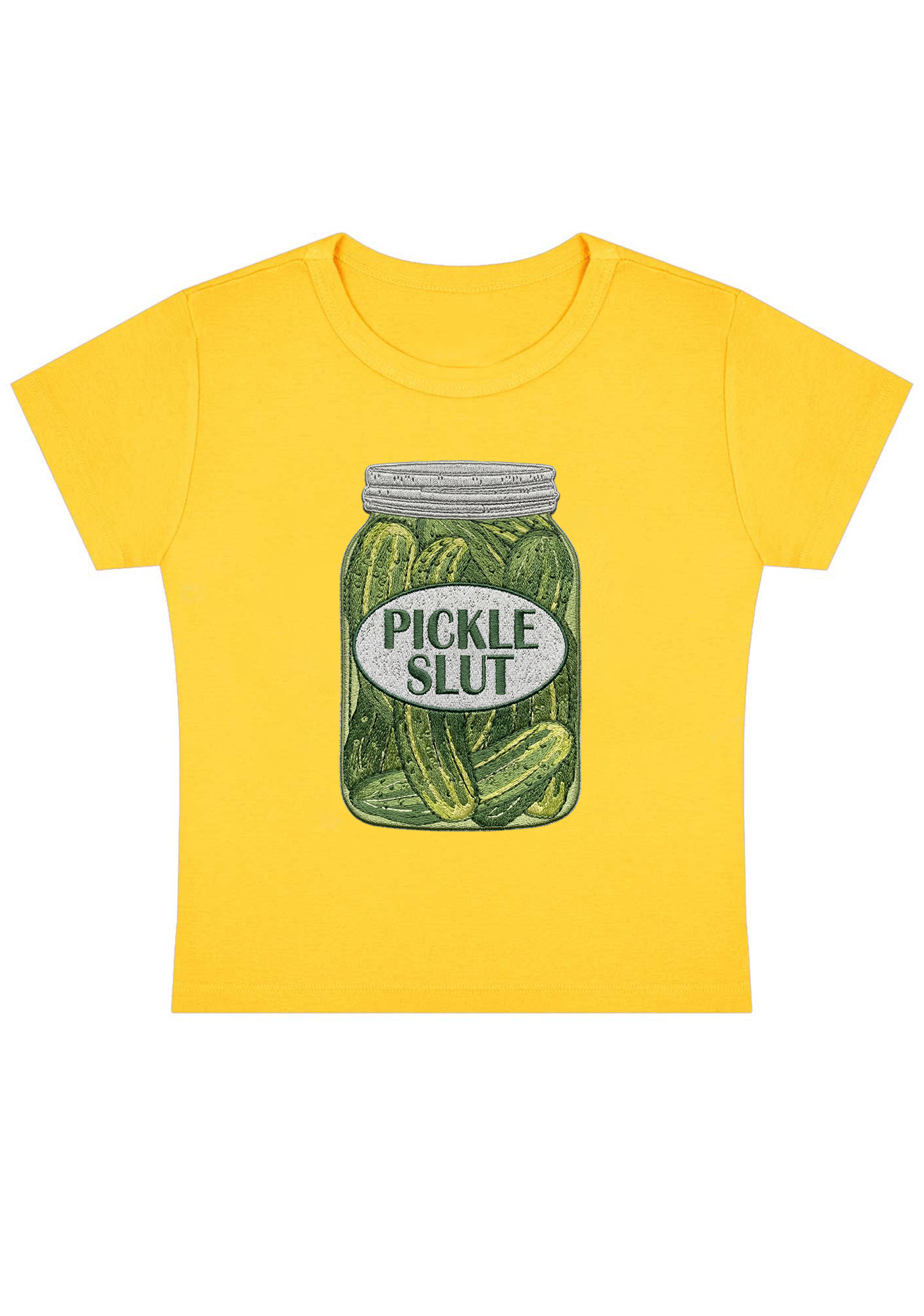 Pickle SlXt Embroidery Y2K Baby Tee