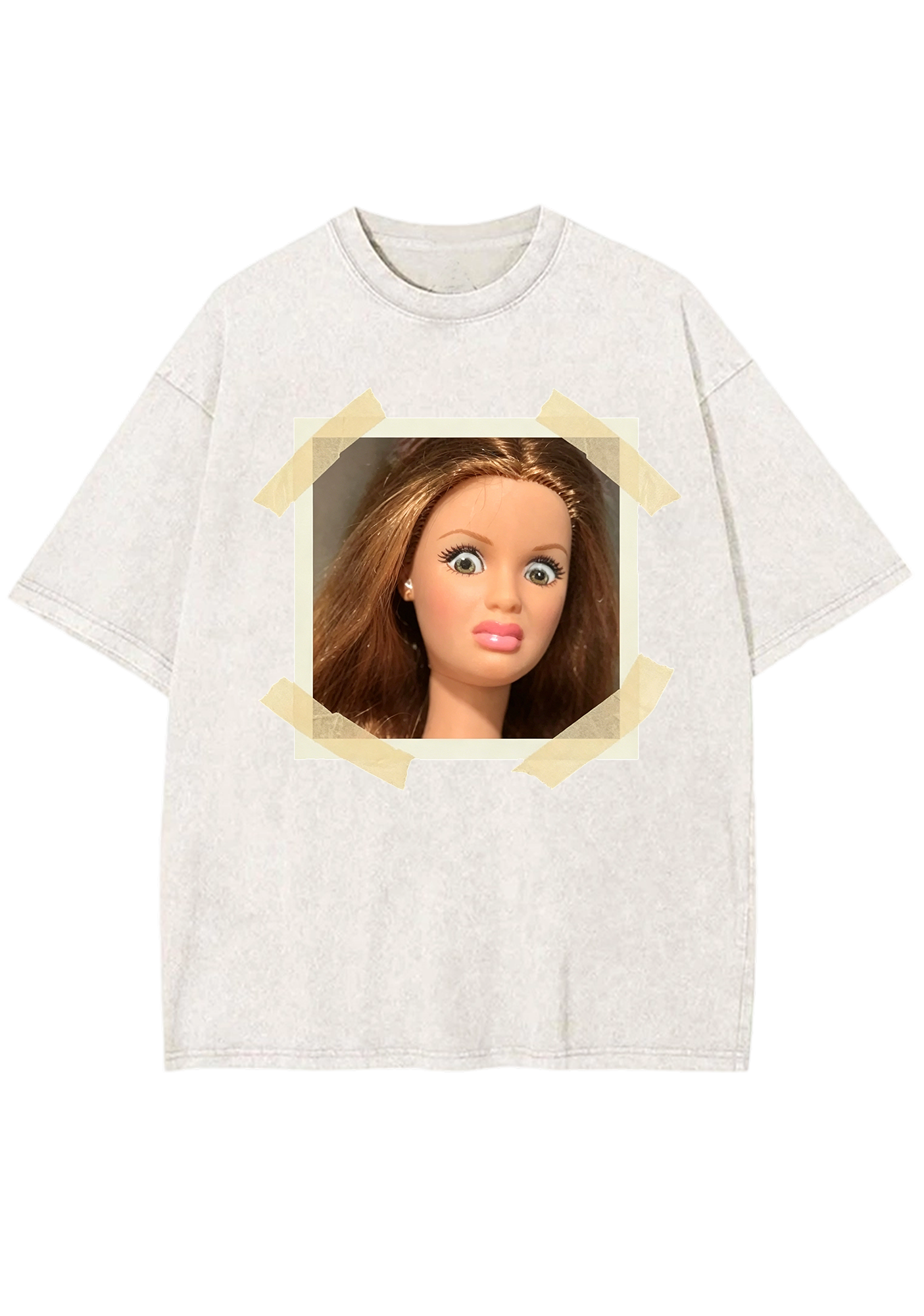 Taped Photo Barbie Doll Meme Y2K Washed Tee