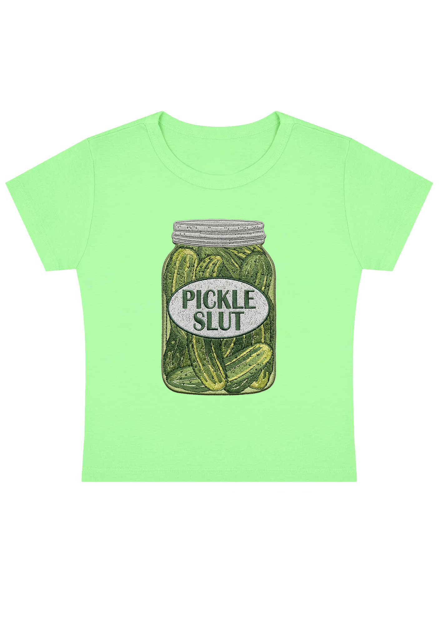 Pickle SlXt Embroidery Y2K Baby Tee