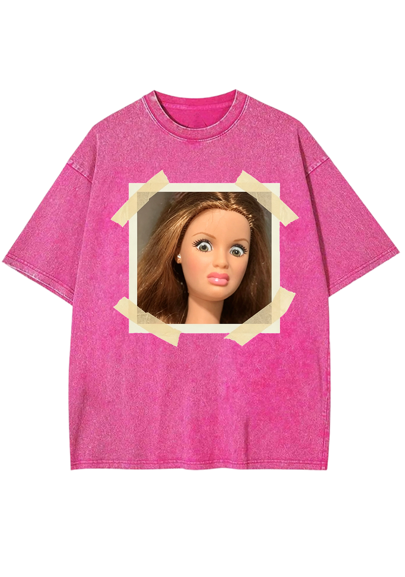 Taped Photo Barbie Doll Meme Y2K Washed Tee