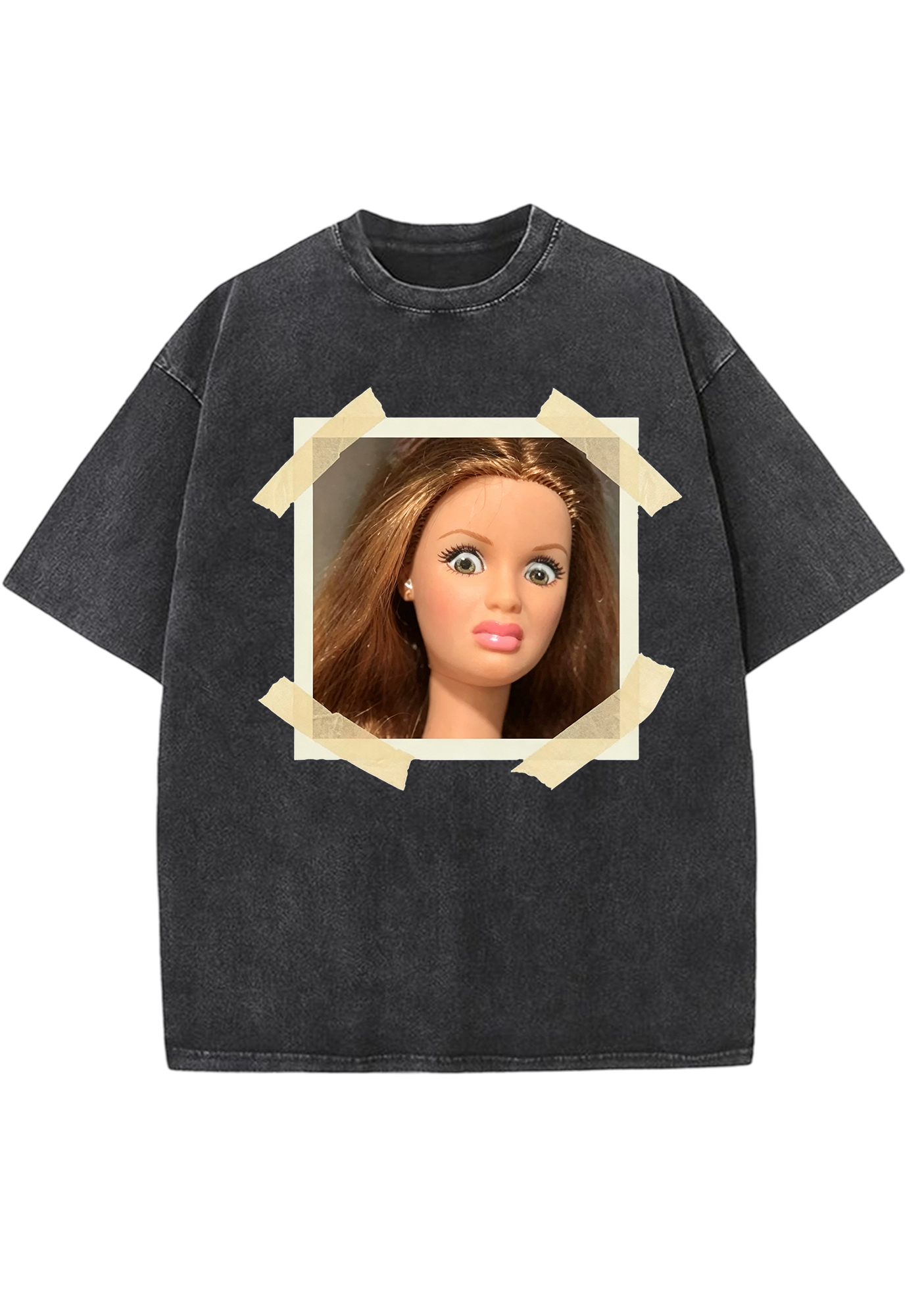 Taped Photo Barbie Doll Meme Y2K Washed Tee
