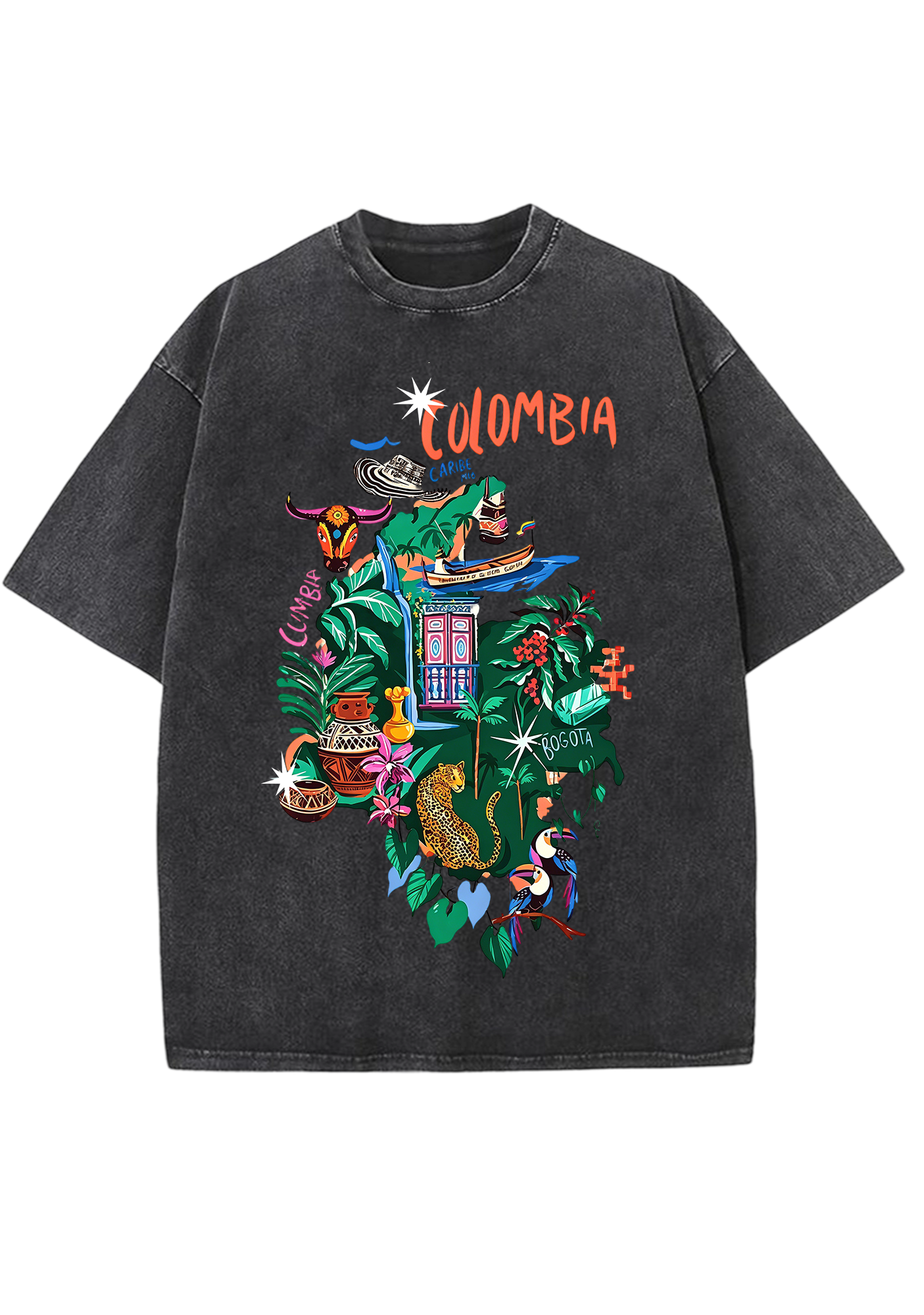 Colombia Tropical Cultural Map Washed Tee