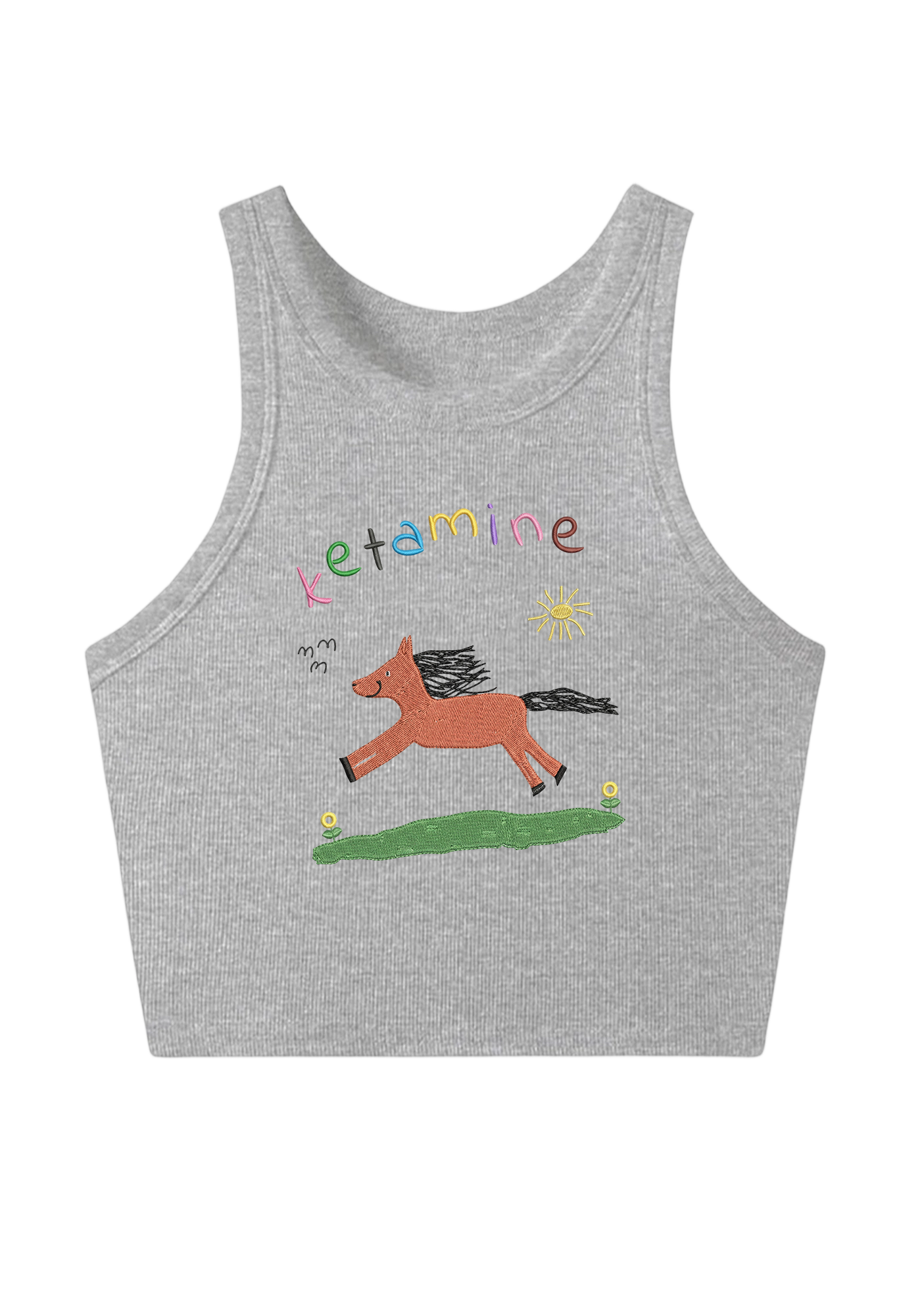 Orange Pony Embroidery Y2K Crop Tank Top