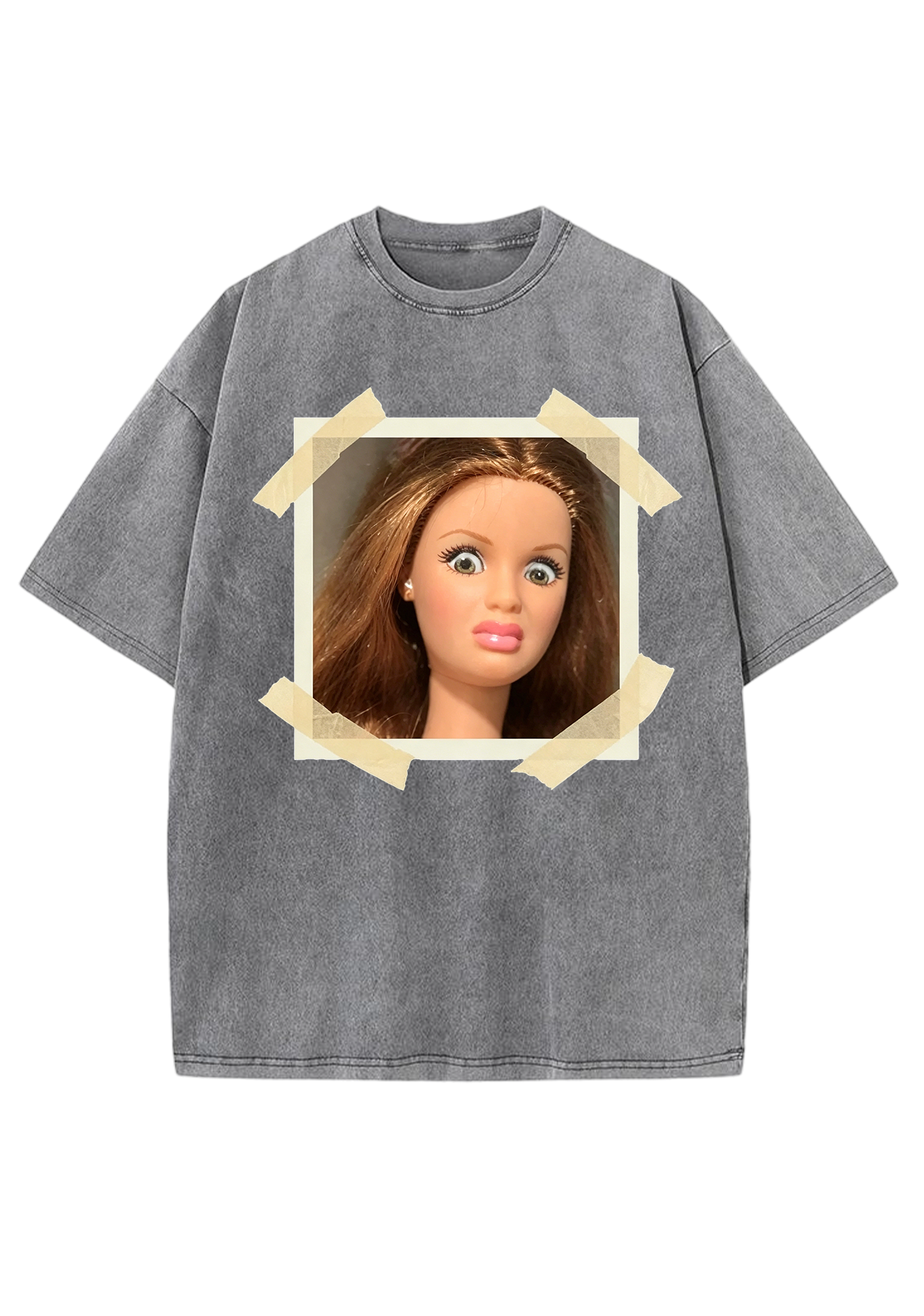 Taped Photo Barbie Doll Meme Y2K Washed Tee