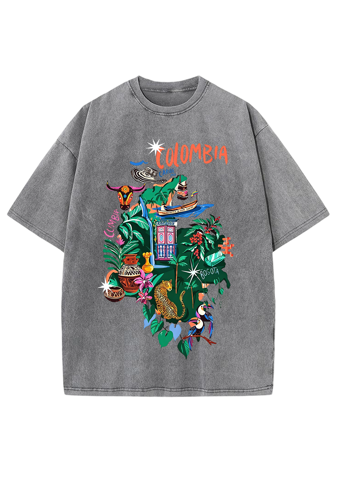 Colombia Tropical Cultural Map Washed Tee