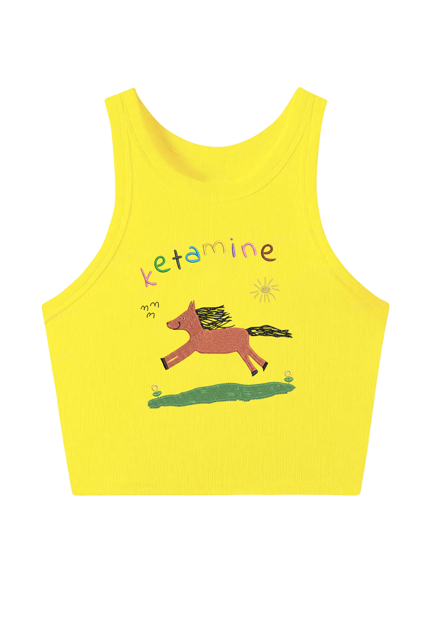 Orange Pony Embroidery Y2K Crop Tank Top
