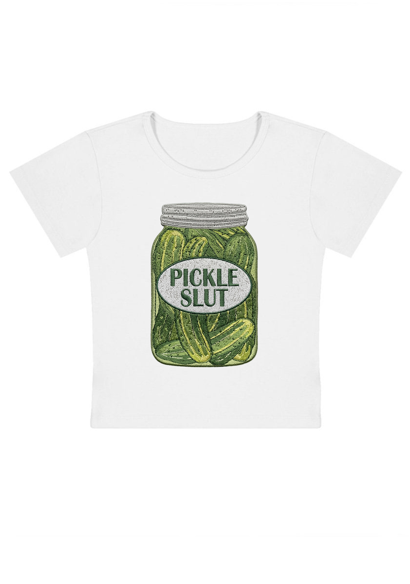Pickle SlXt Embroidery Y2K Baby Tee