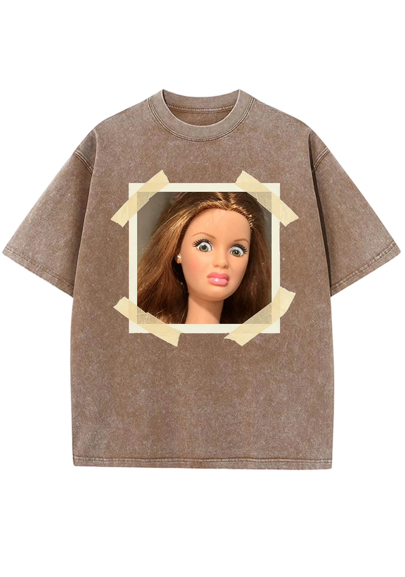 Taped Photo Barbie Doll Meme Y2K Washed Tee