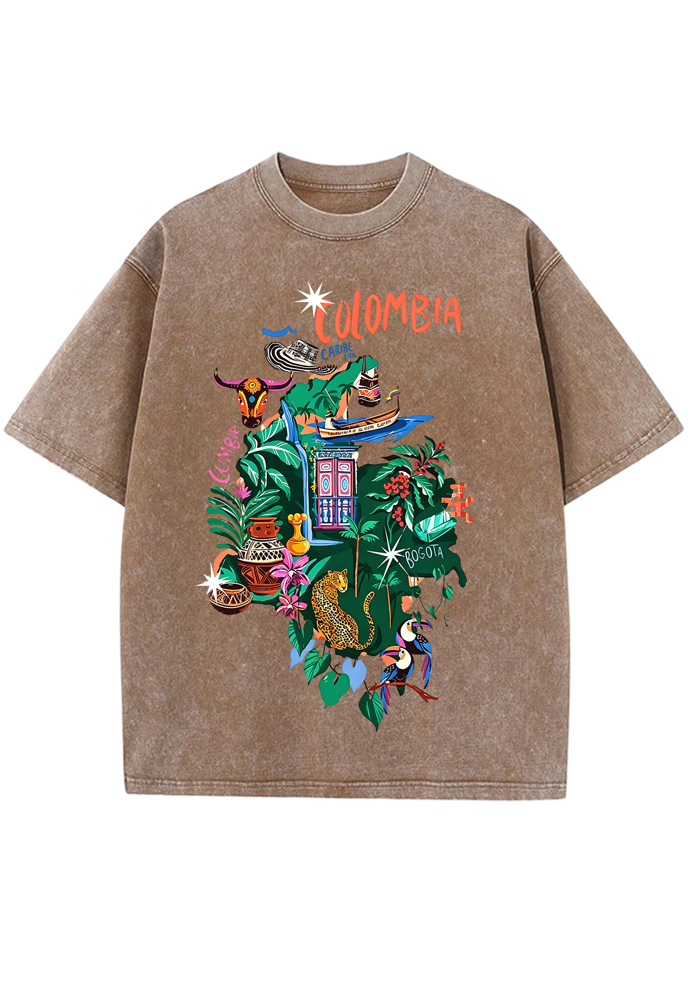 Colombia Tropical Cultural Map Washed Tee
