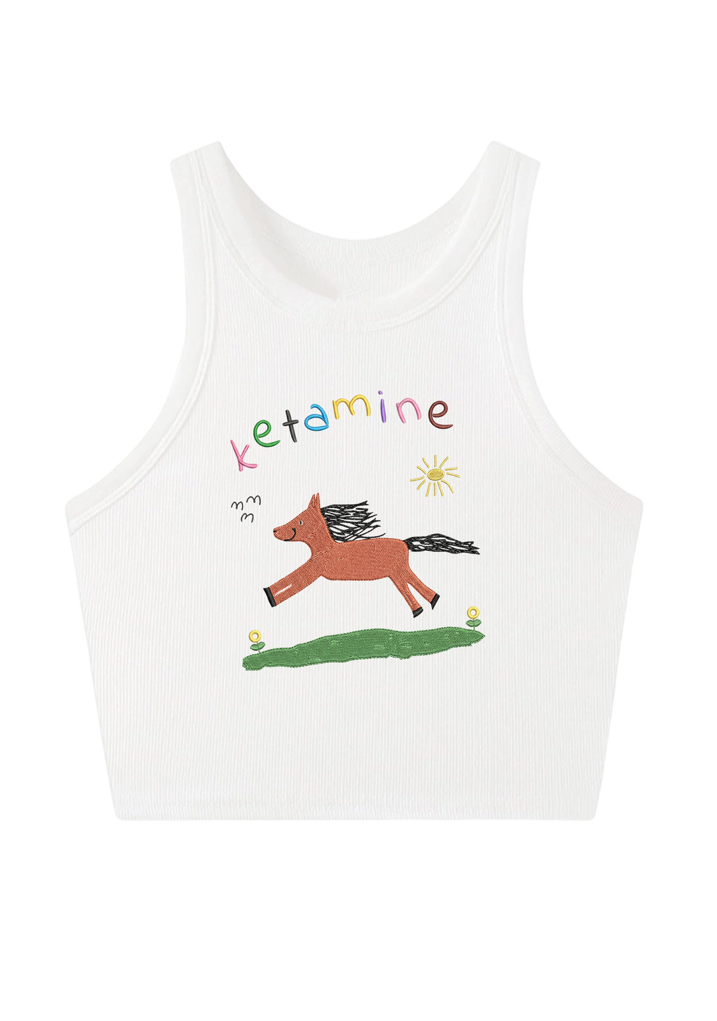 Orange Pony Embroidery Y2K Crop Tank Top