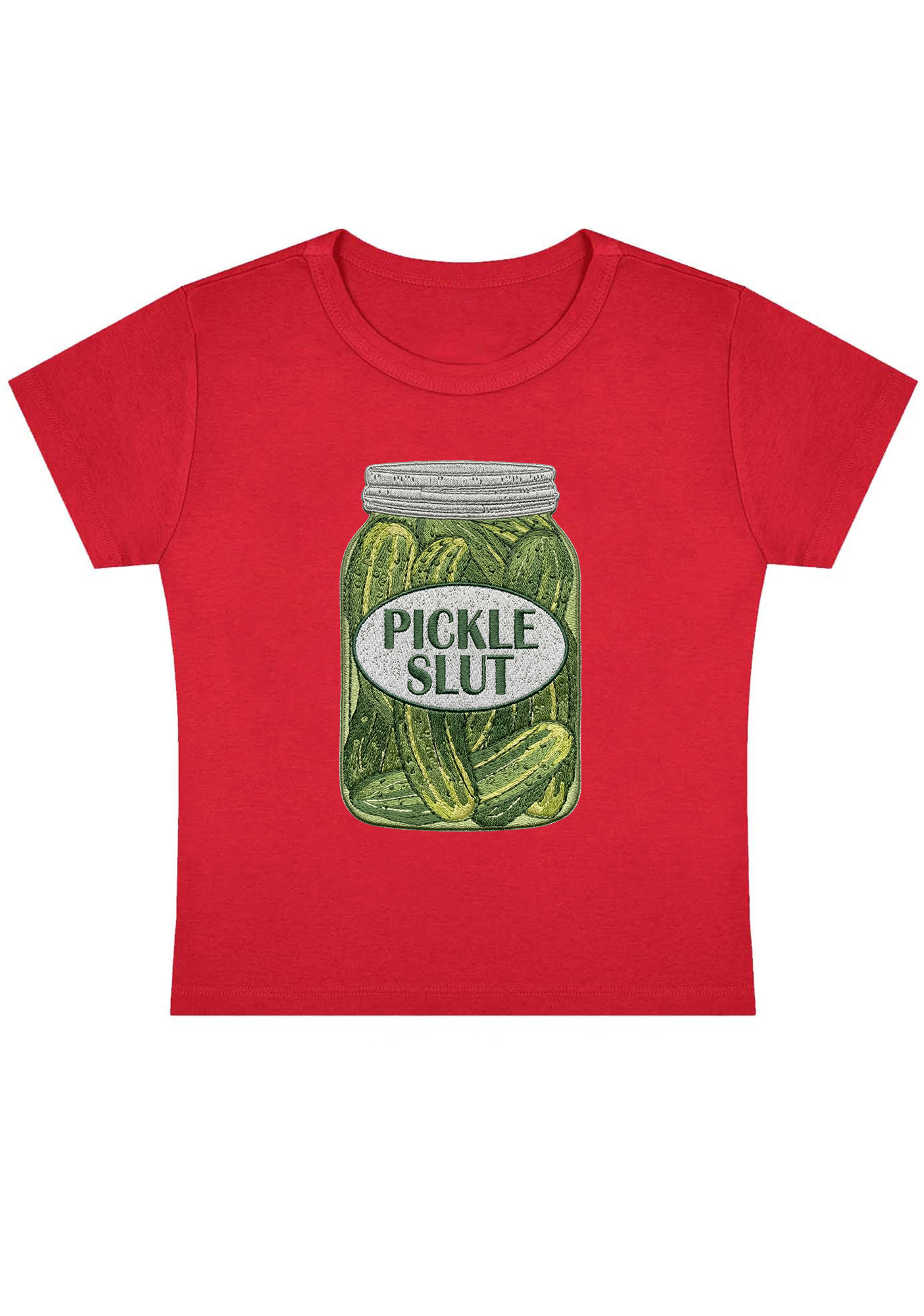 Pickle SlXt Embroidery Y2K Baby Tee