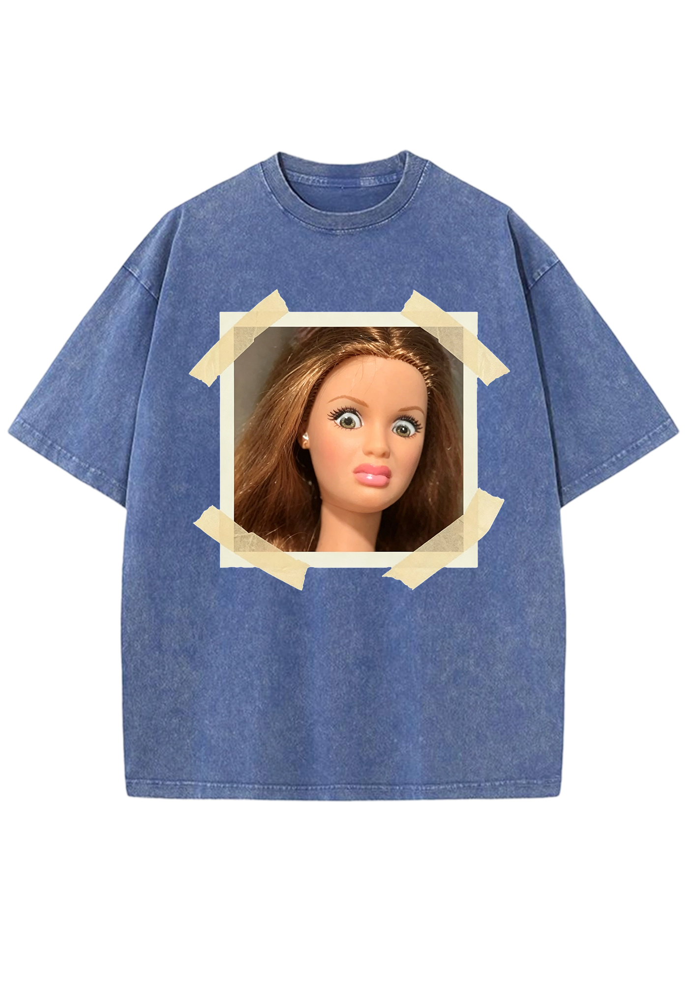 Taped Photo Barbie Doll Meme Y2K Washed Tee