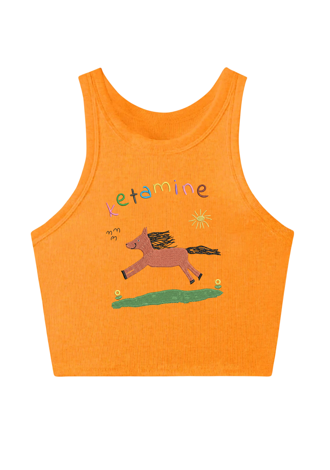 Orange Pony Embroidery Y2K Crop Tank Top