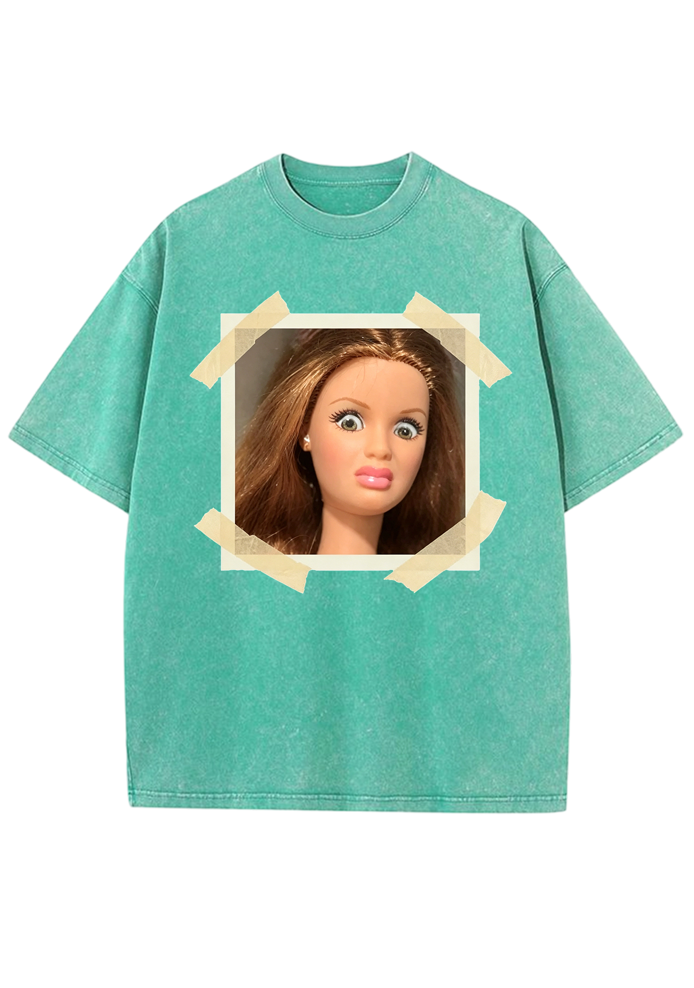 Taped Photo Barbie Doll Meme Y2K Washed Tee