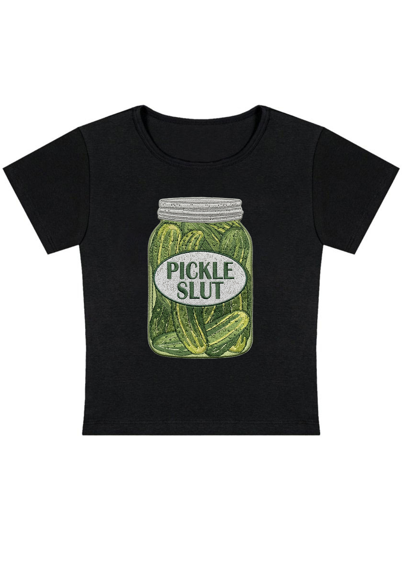 Pickle SlXt Embroidery Y2K Baby Tee
