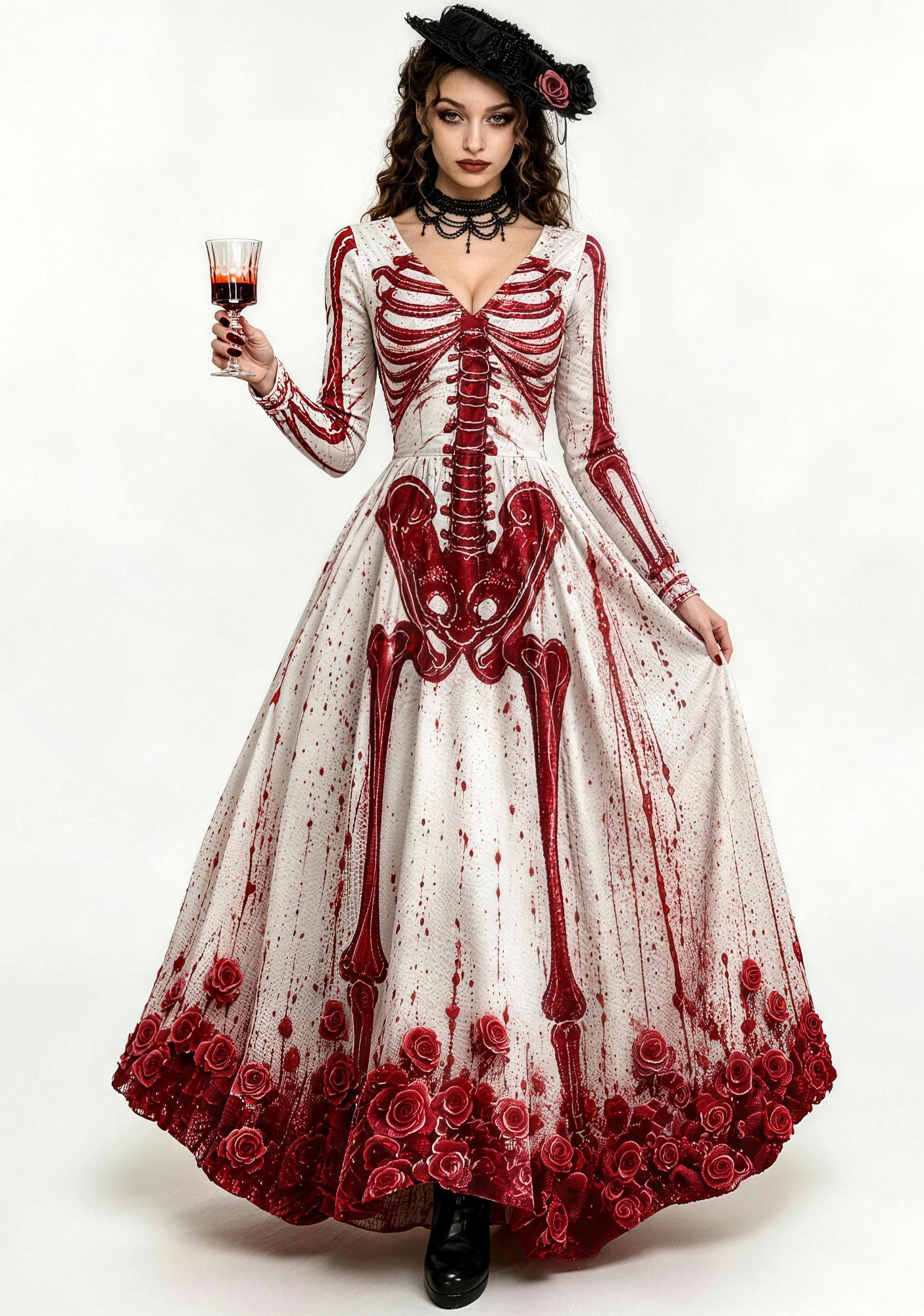 Bloody Skeleton Rose Halloween Gown