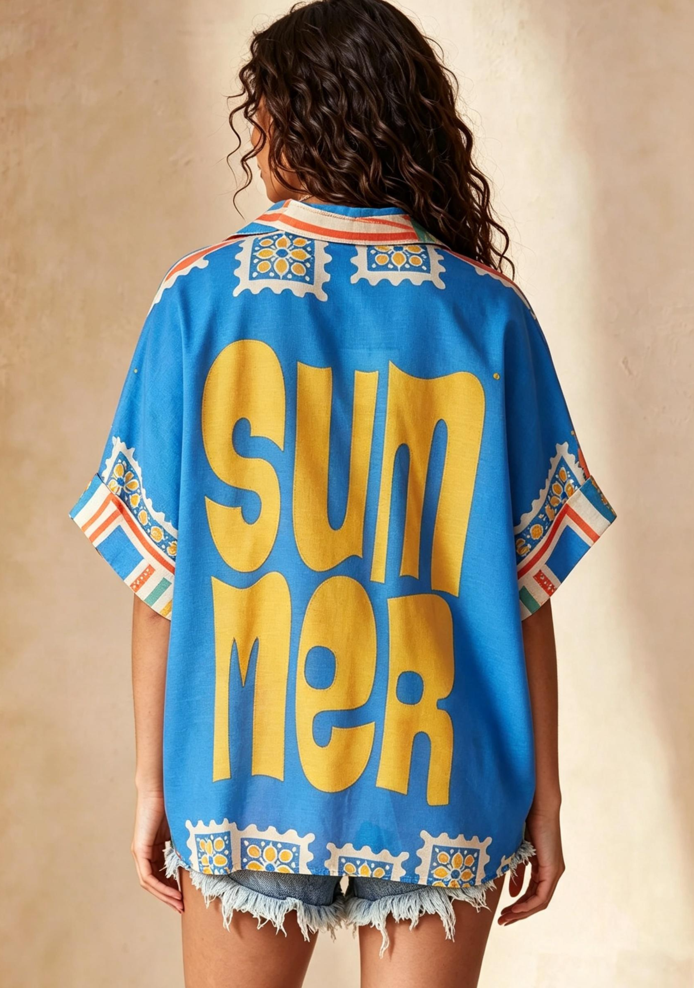 Summer Vacation Beach Graphic Button Up Shirt