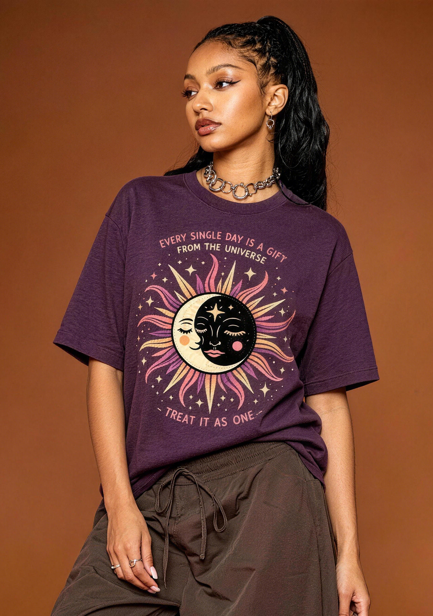 Sun And Moon Face Celestial Is A Gift From The Universe Graphic T-Shirt