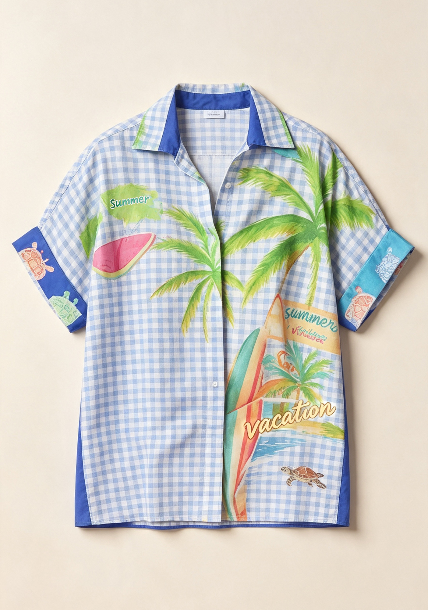 Summer Vacation Beach Graphic Button Up Shirt