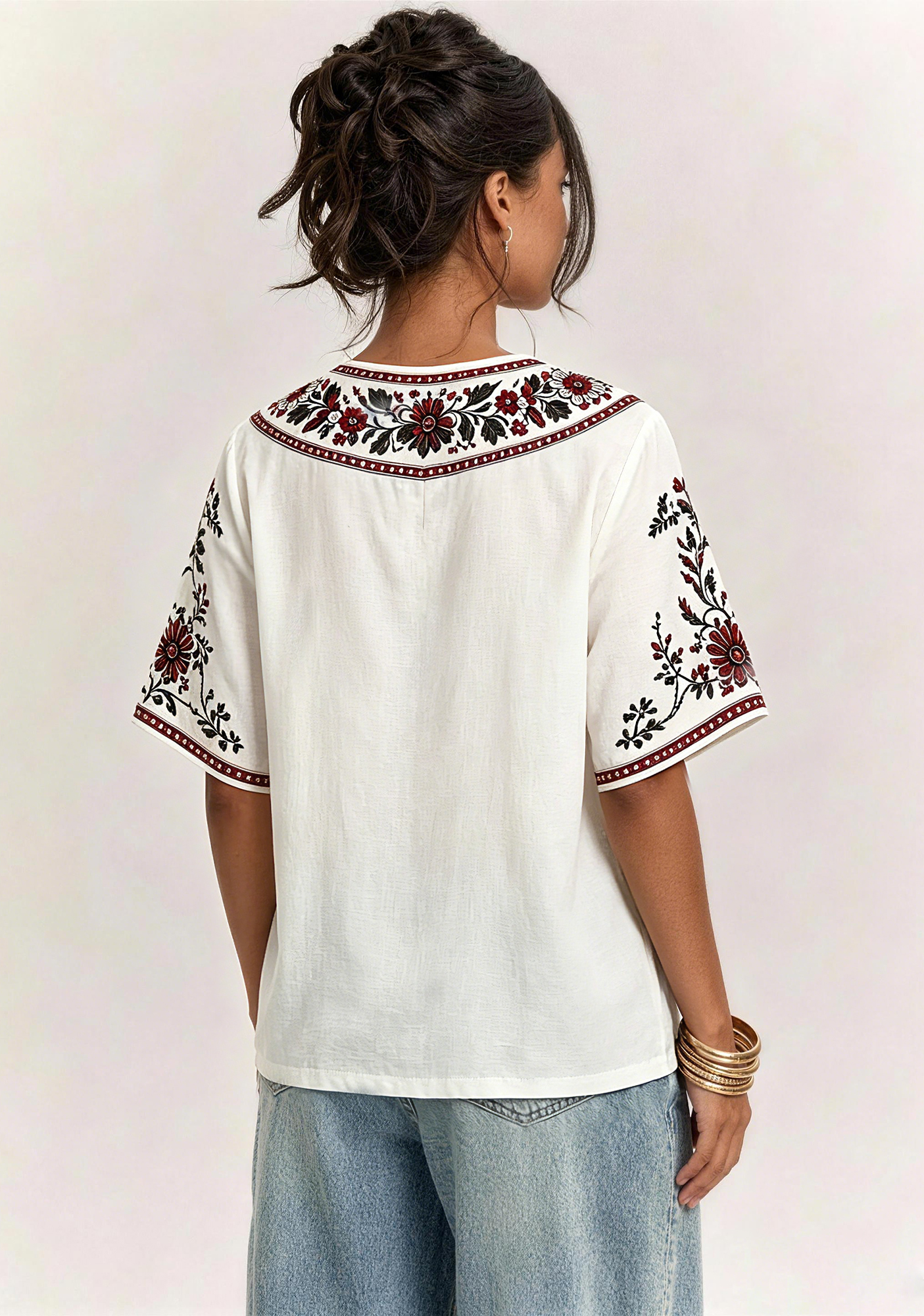 Boho Floral Atlanta Falcons V-Neck Blouse