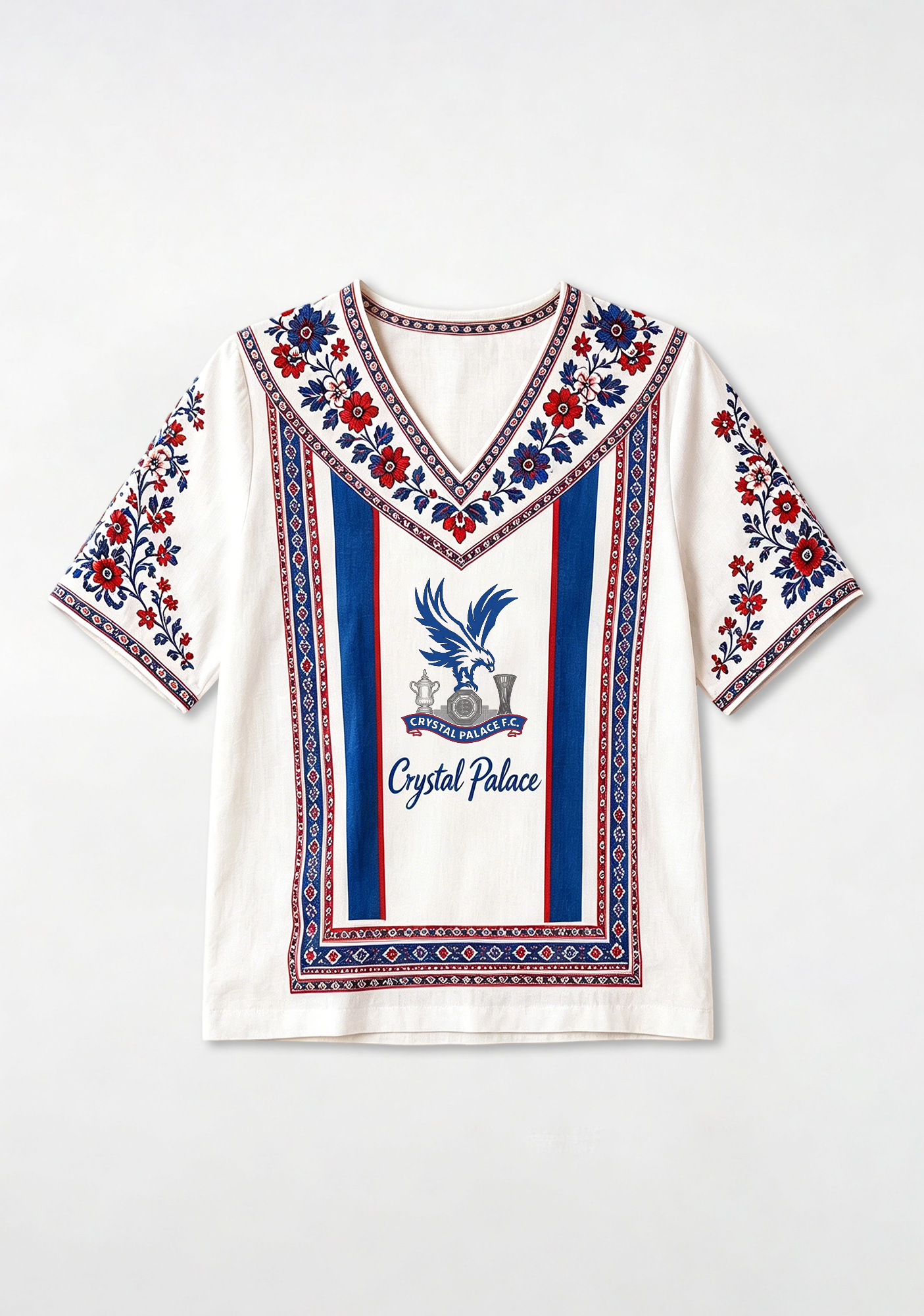 Boho Floral Border Crystal Palace V-Neck Blouse