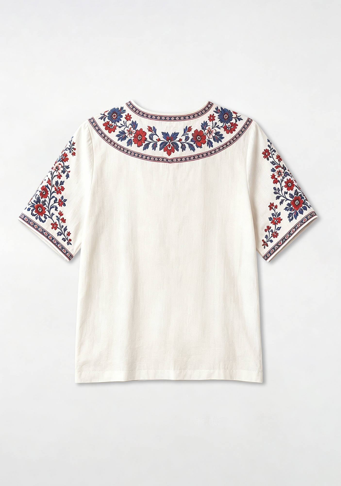Boho Floral Border Crystal Palace V-Neck Blouse
