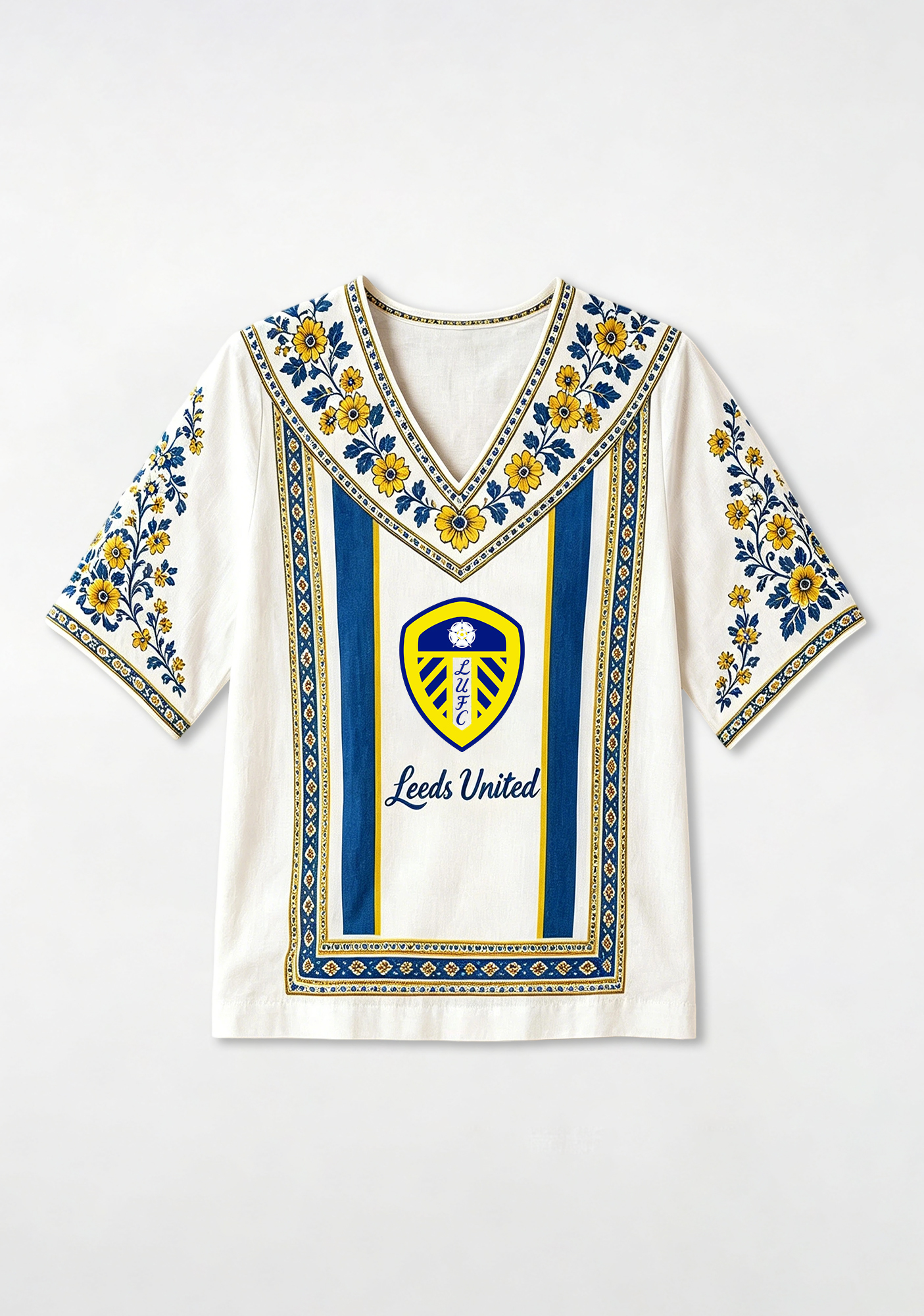 Boho Floral Border Leeds United V-Neck Blouse