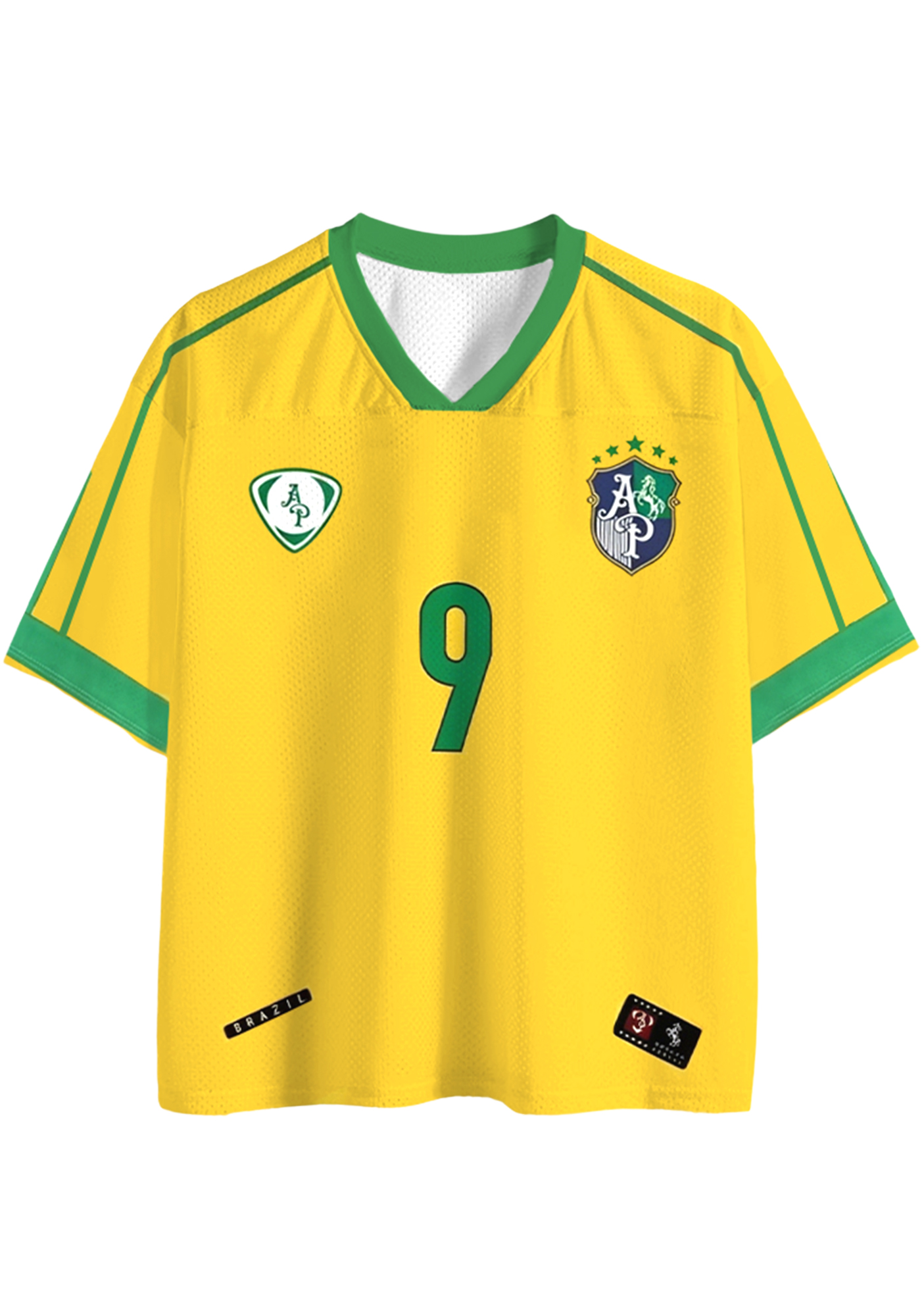 Vintage Yellow & Green Brazil #9 Loose Mesh Jersey Shirts