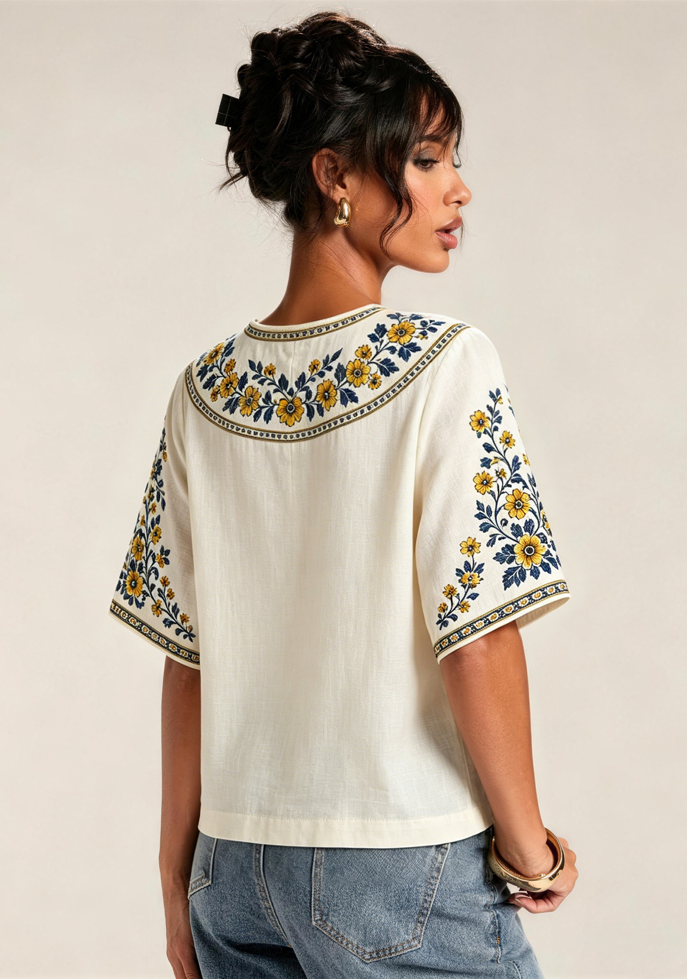 Boho Floral Border Leeds United V-Neck Blouse