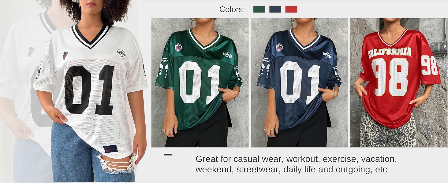WDIRARA Women's Plus Size Football Jersey Shirts Oversized T Shirt Graphic Letter Print V Neck Top