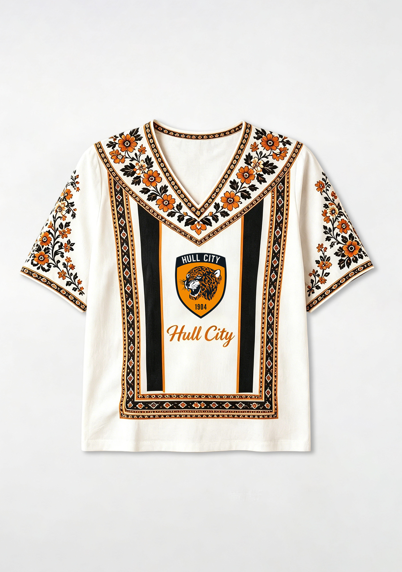 Boho Floral Border Hull City V-Neck Blouse