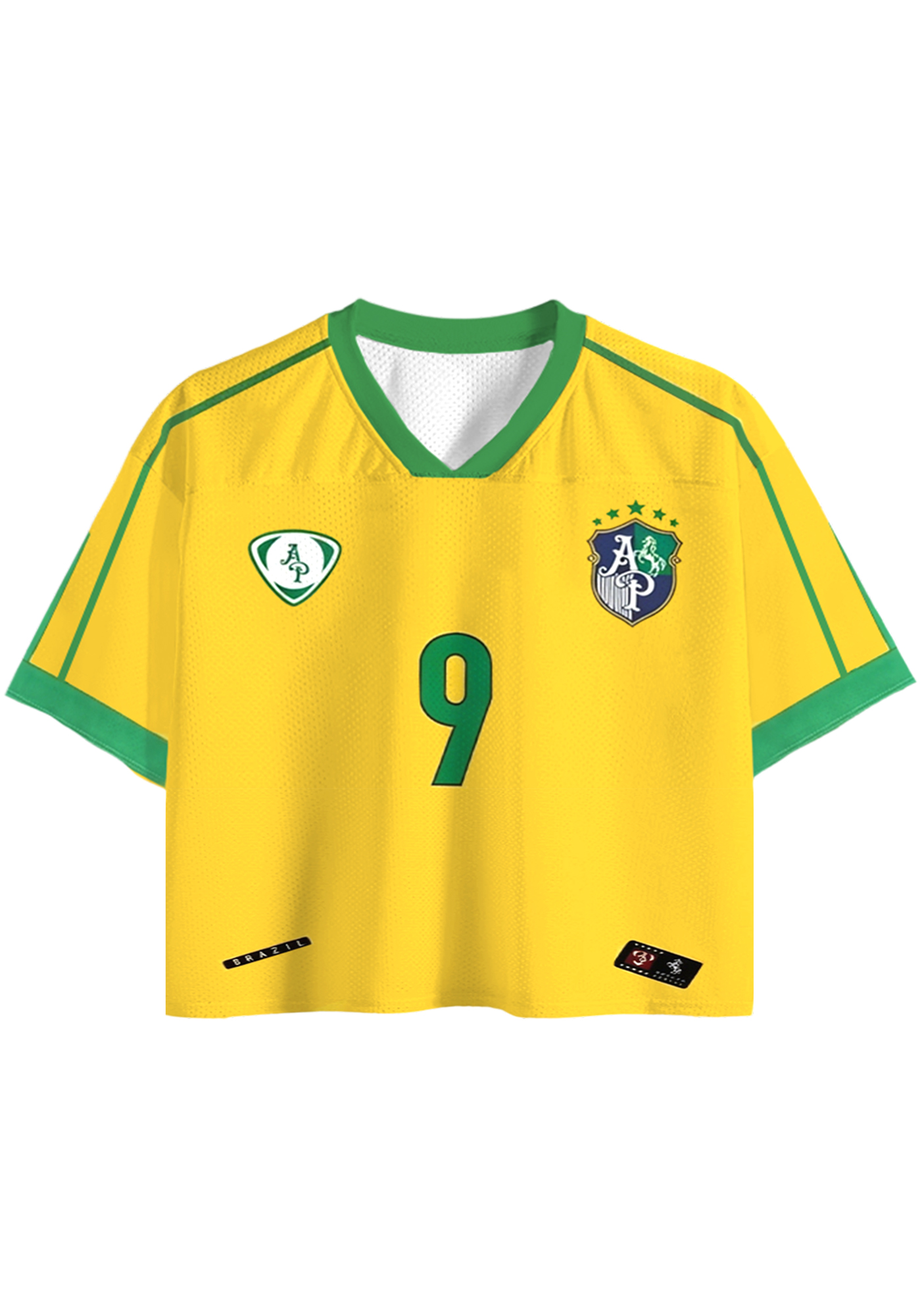 Vintage Yellow & Green Brazil #9 Cropped Mesh Jersey Shirt
