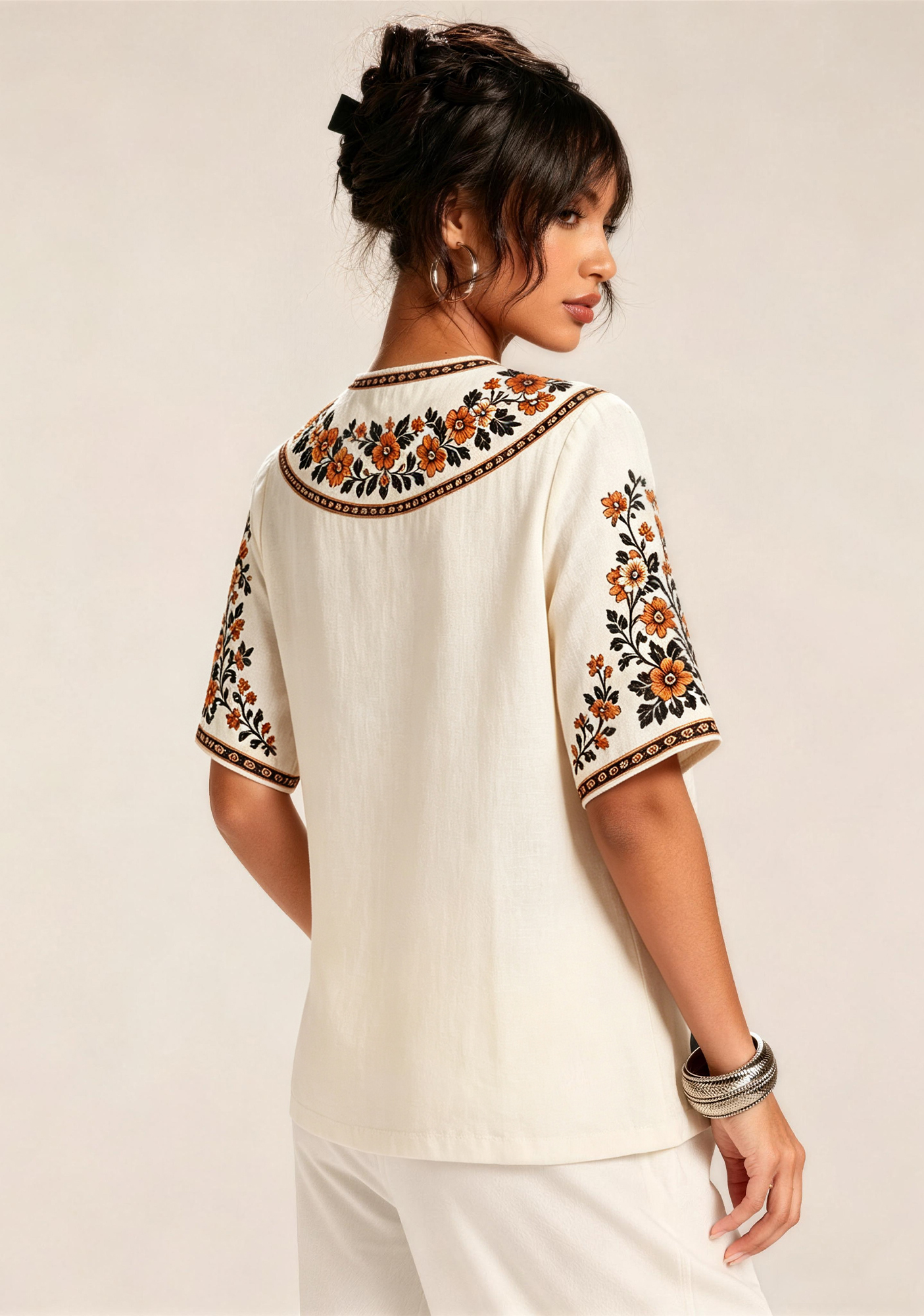 Boho Floral Border Hull City V-Neck Blouse