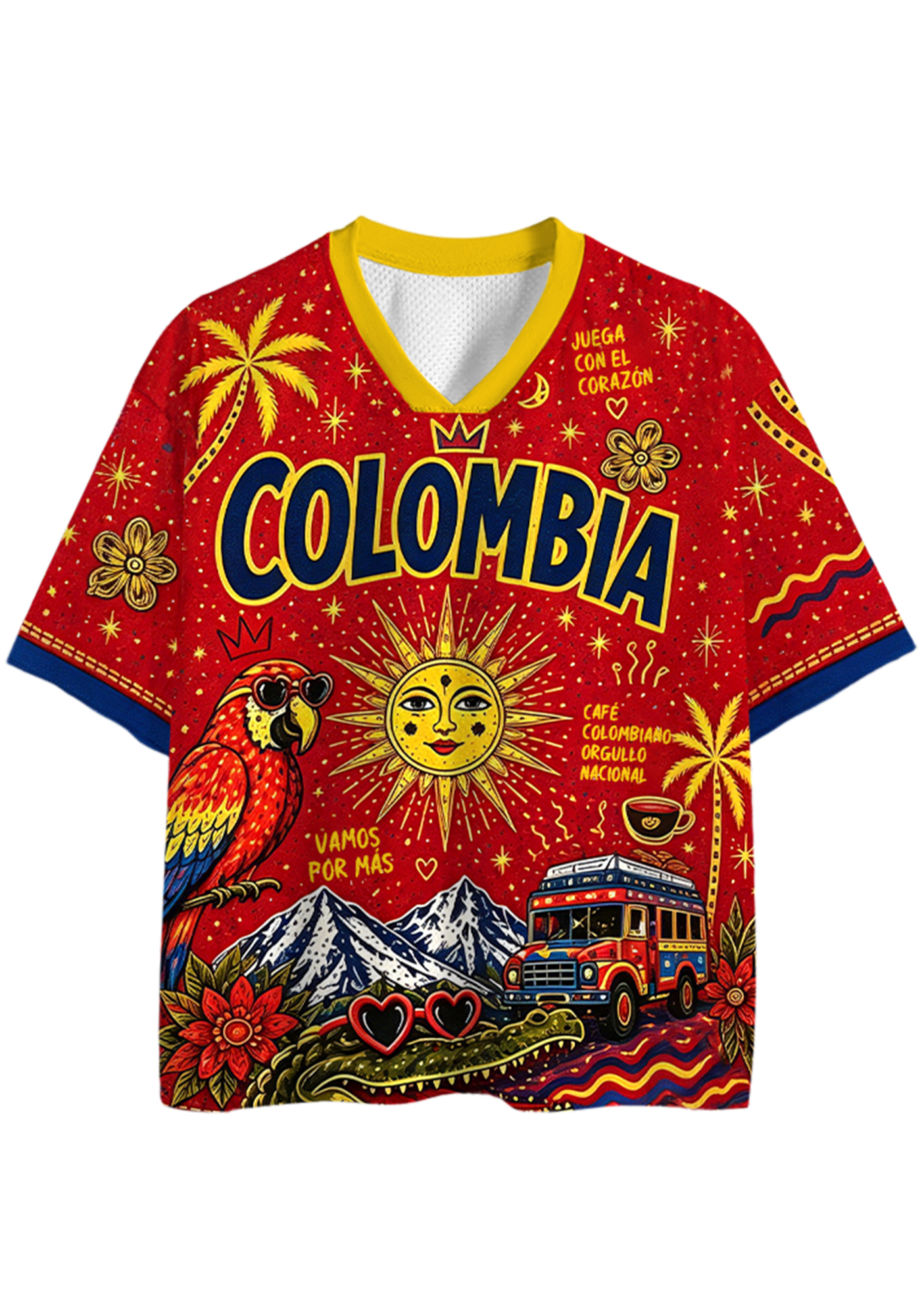Colombia Culture All Over Print Red Mesh Jersey Shirts