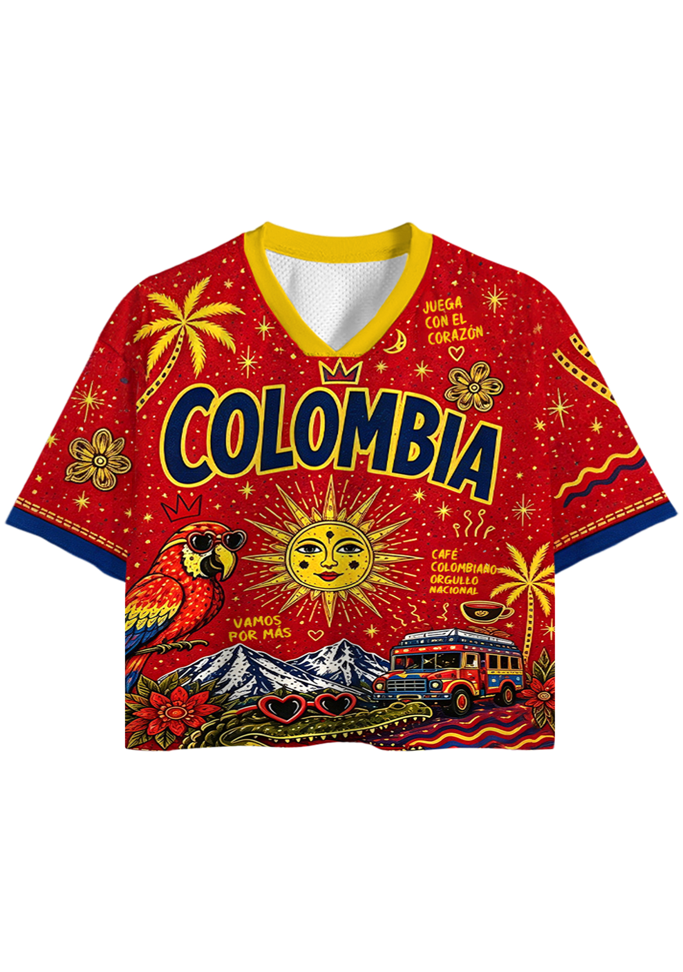 Colombia Culture All Over Print Red Cropped Jersey Shirt