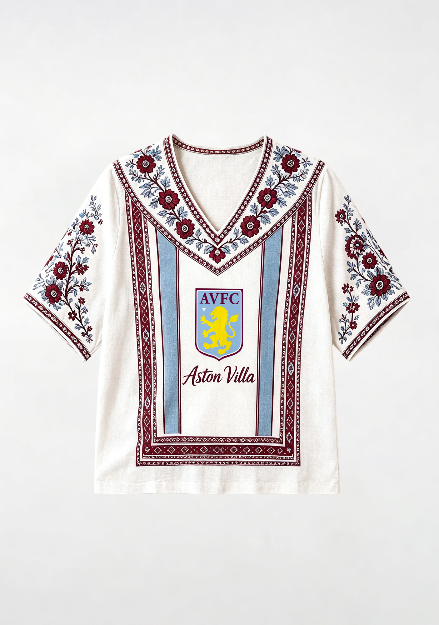 Boho Floral Border Aston Villa V-Neck Blouse