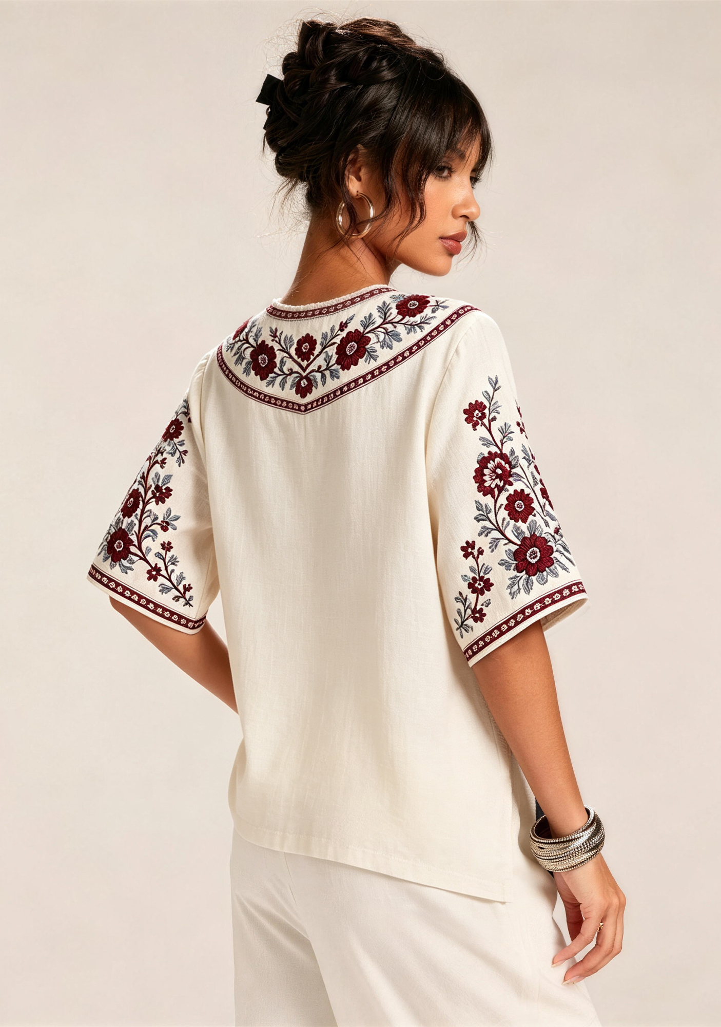 Boho Floral Border Aston Villa V-Neck Blouse