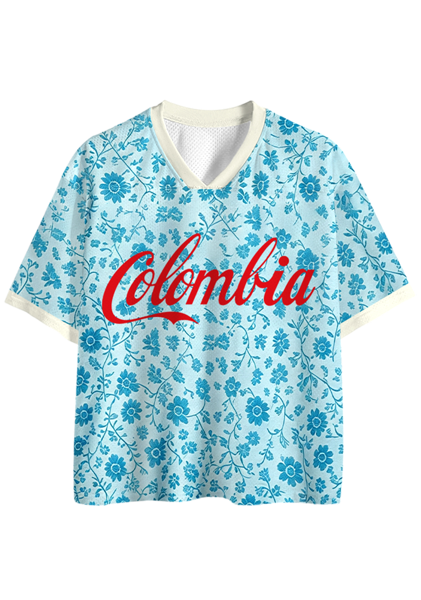 Light Blue Floral Colombia Script Mesh Jersey Shirts