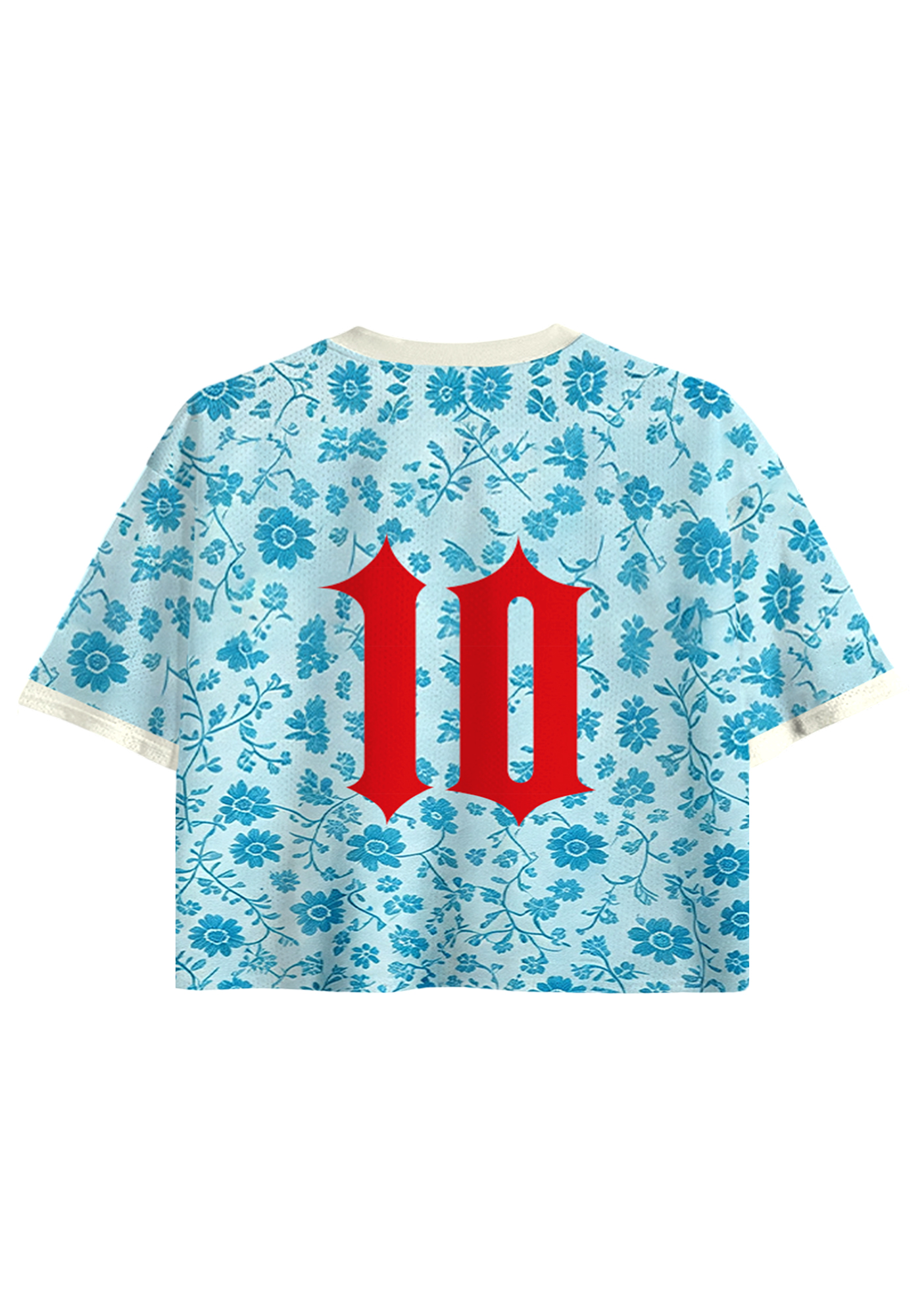 Light Blue Floral Colombia Script Cropped Jersey Shirt