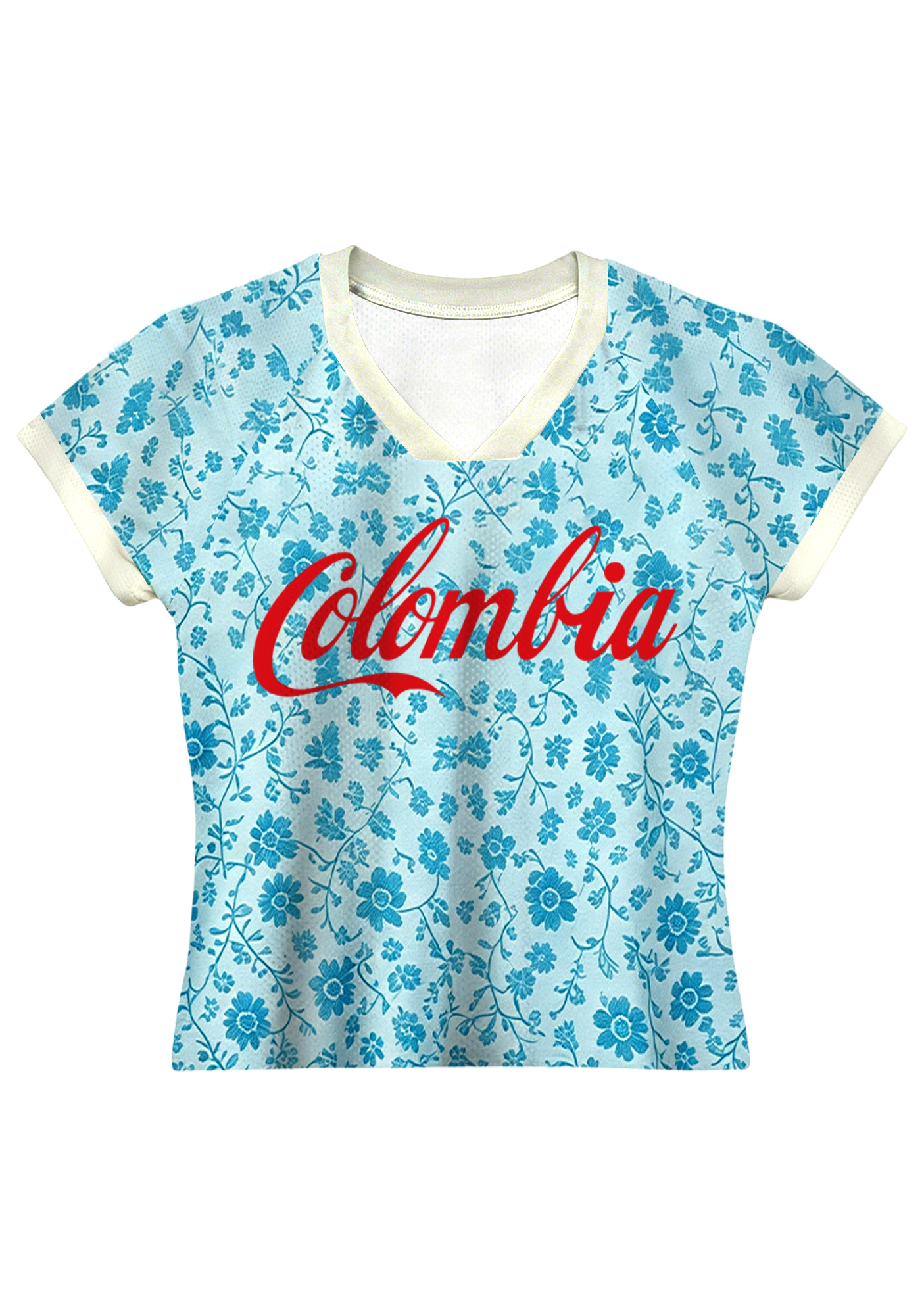 Light Blue Floral Colombia Script Baby Tee