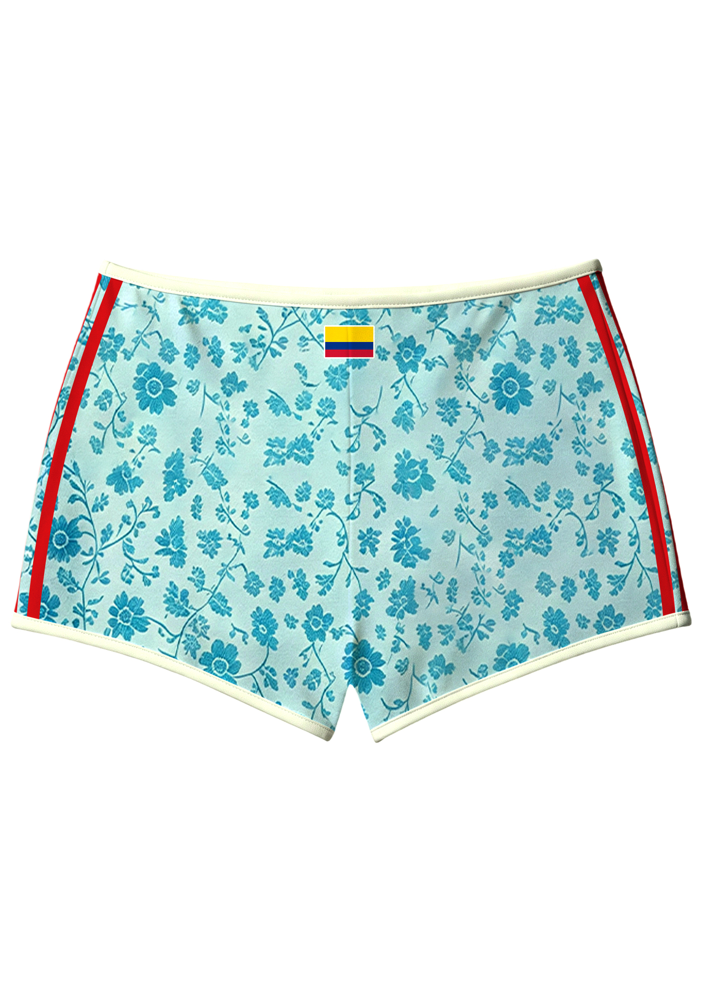 Light Blue Floral Colombia Script Booty Shorts