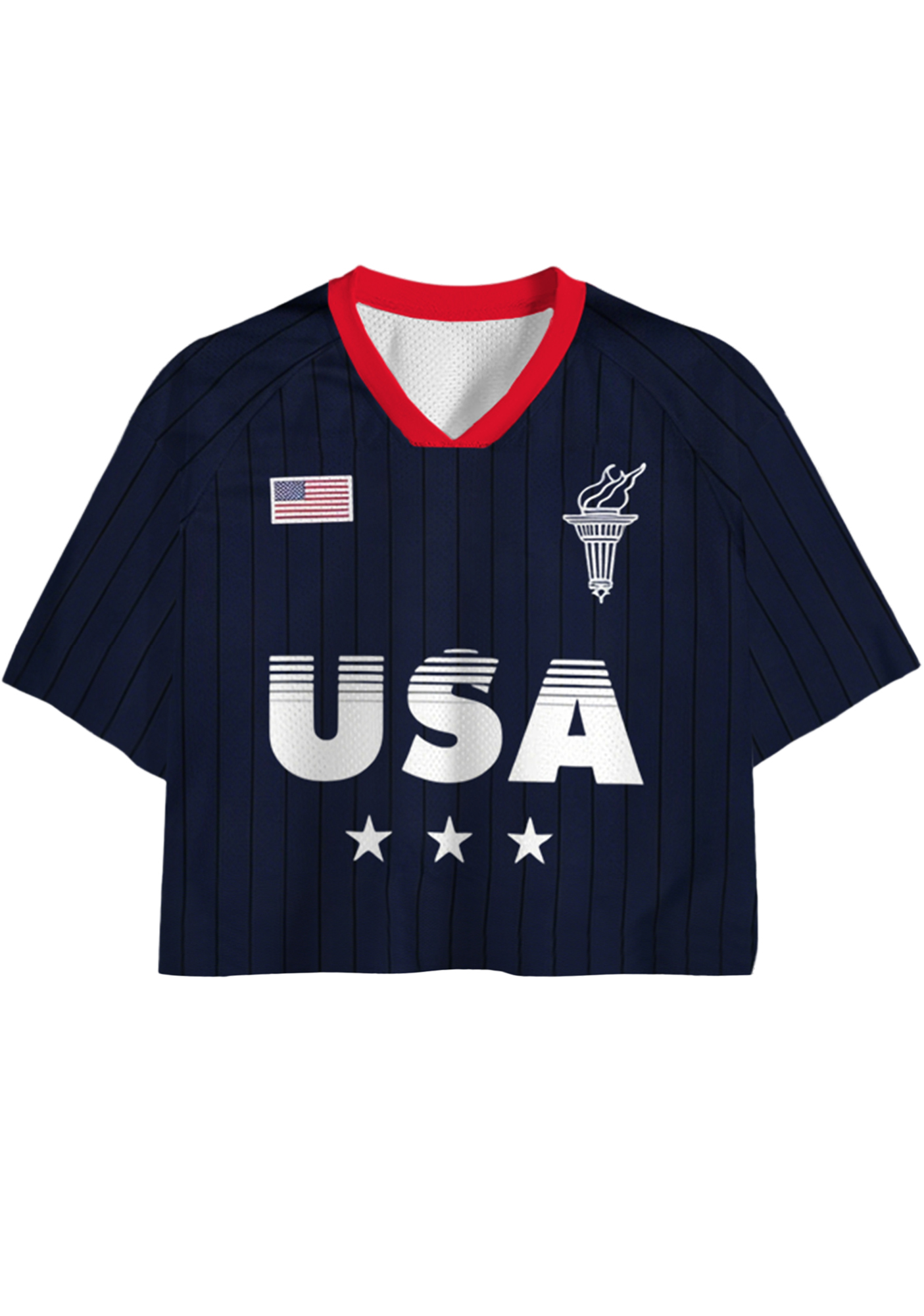 Retro USA Flag Striped Cropped Mesh Jersey Shirt