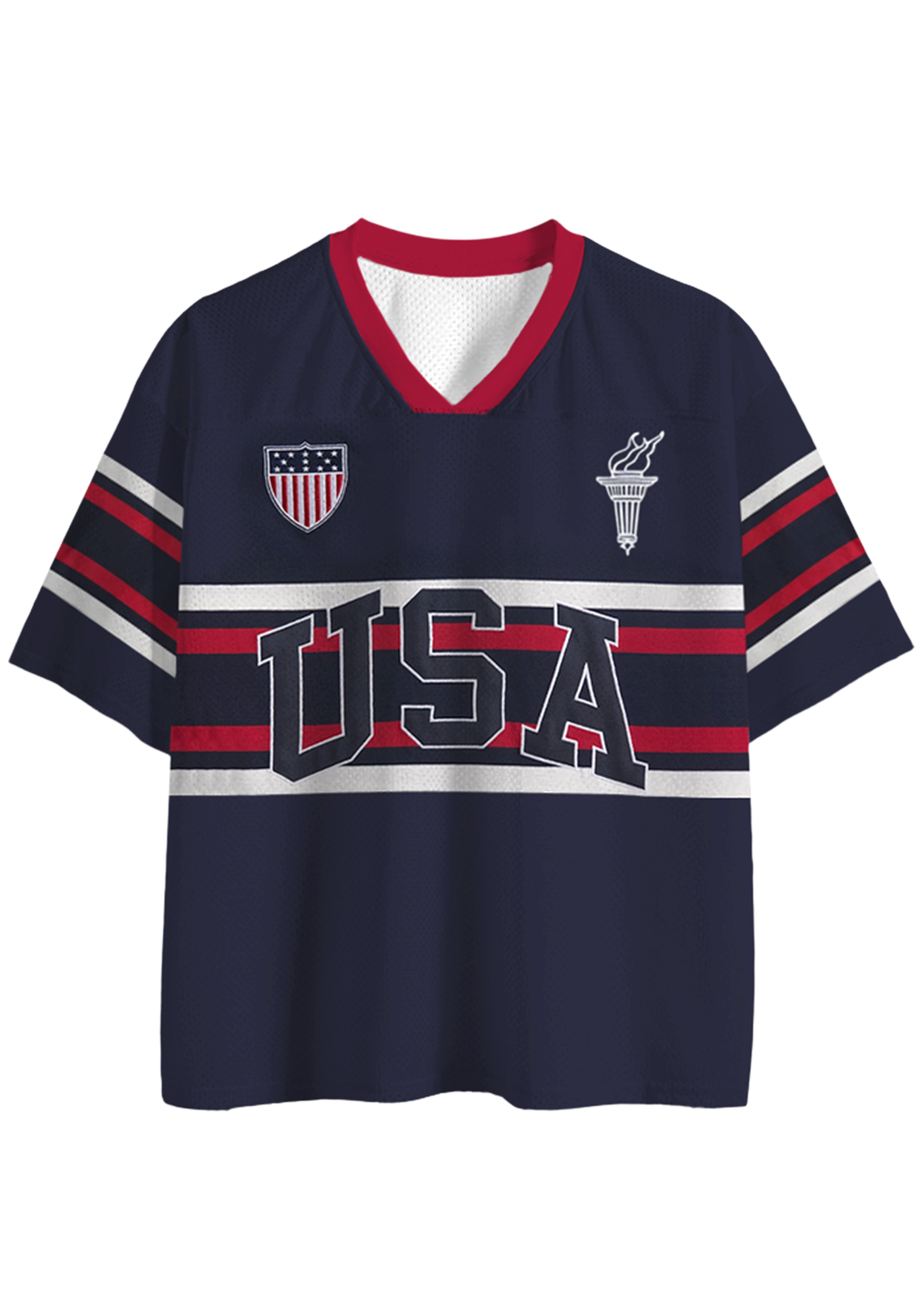 Navy Red Striped USA Mesh Jersey Shirts